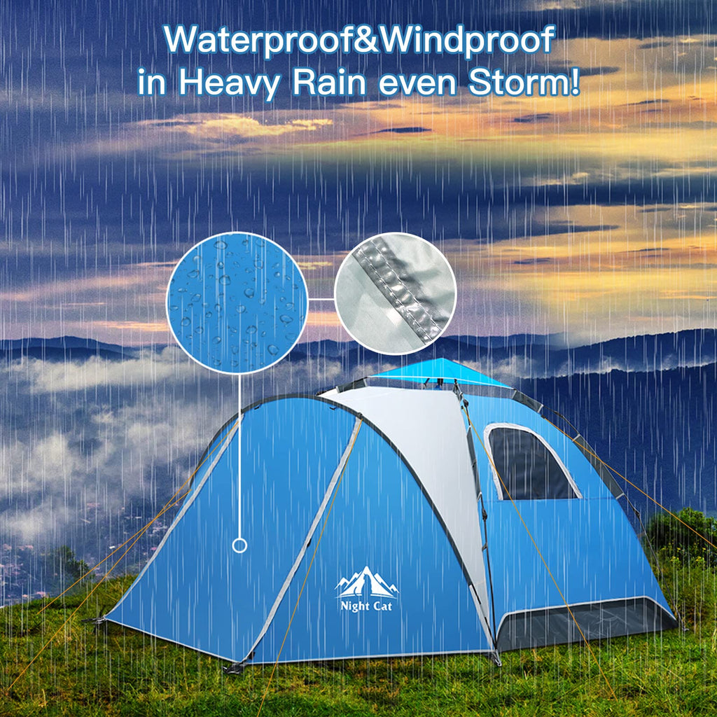 Night Cat Pop Up Tent 2-3 Persons Instant Set Up Tent with Footprint Tarp & Porch, Automatic Double Layer Waterproof Camping Ten