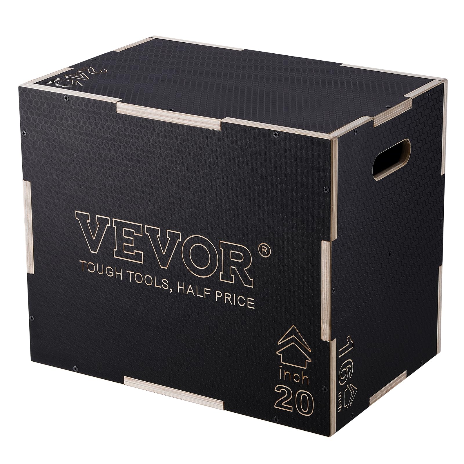 VEVOR 3 in 1 Plyometric Jump Box, Easy-to-Assemble Wood Plyo Box for Jumping Trainers, Home Gym Training and Conditioning, 24 x 