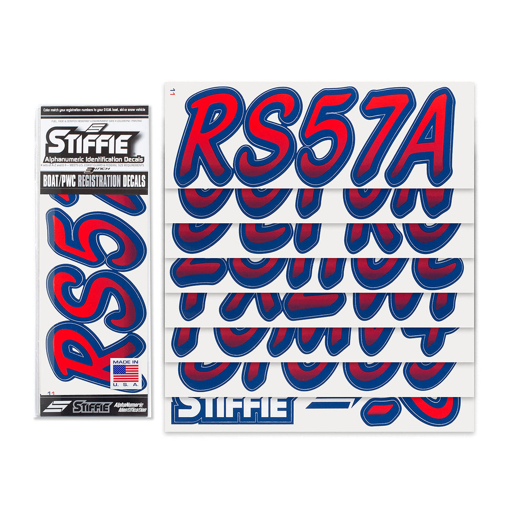 Stiffie Whipline Red/Navy 3 '' Boat & Pwc Registration Decals  Numbers Letters Stickers