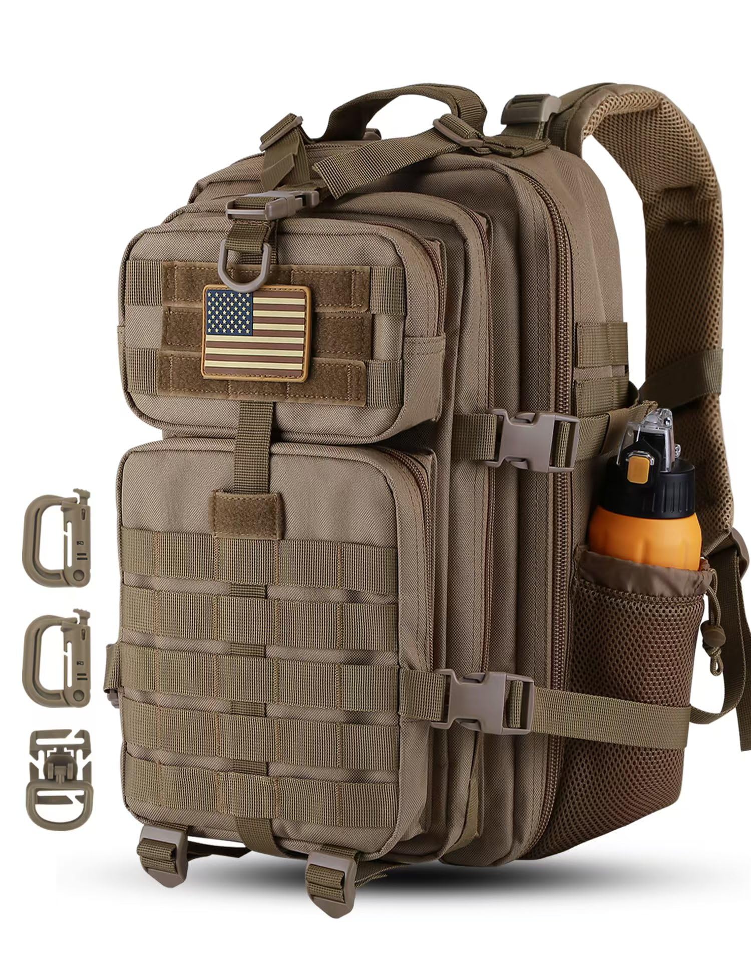 Hannibal Tactical 30L Molle Assault Pack, Tactical Backpack Military Army Camping Rucksack With Bottle Holder, 3-Day Pack, Khaki