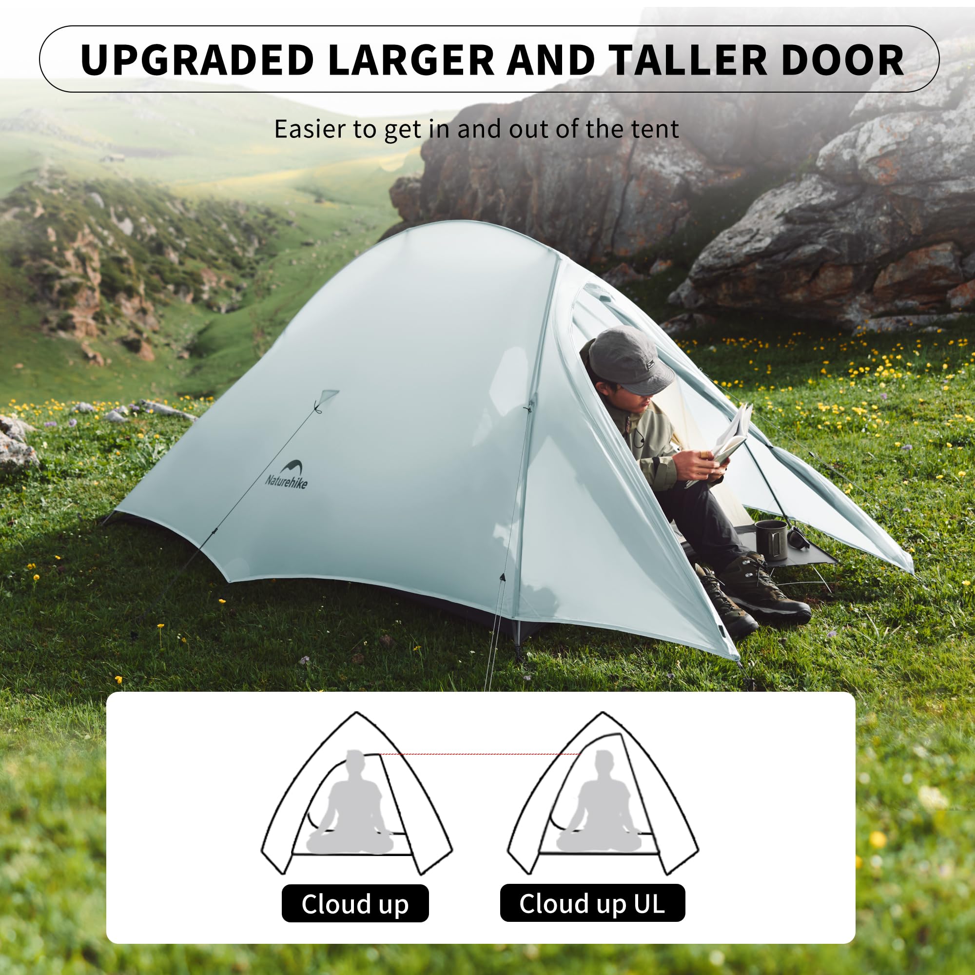 Naturehike Cloud-Up 1 Person Tent, Lightweight Backpacking Tents For One Man, Waterproof Ultralight One Person Tent For Camping