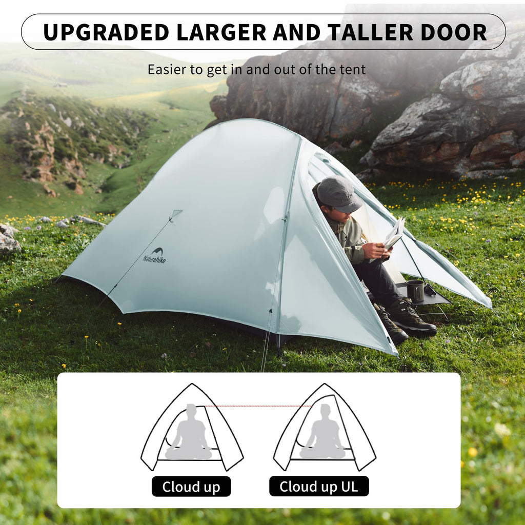 Naturehike Cloud Up Ul 2 Person Backpacking Tent, Double Layer Two Person Tent With Footprint, 15D Nylon Waterproof Ultralight T