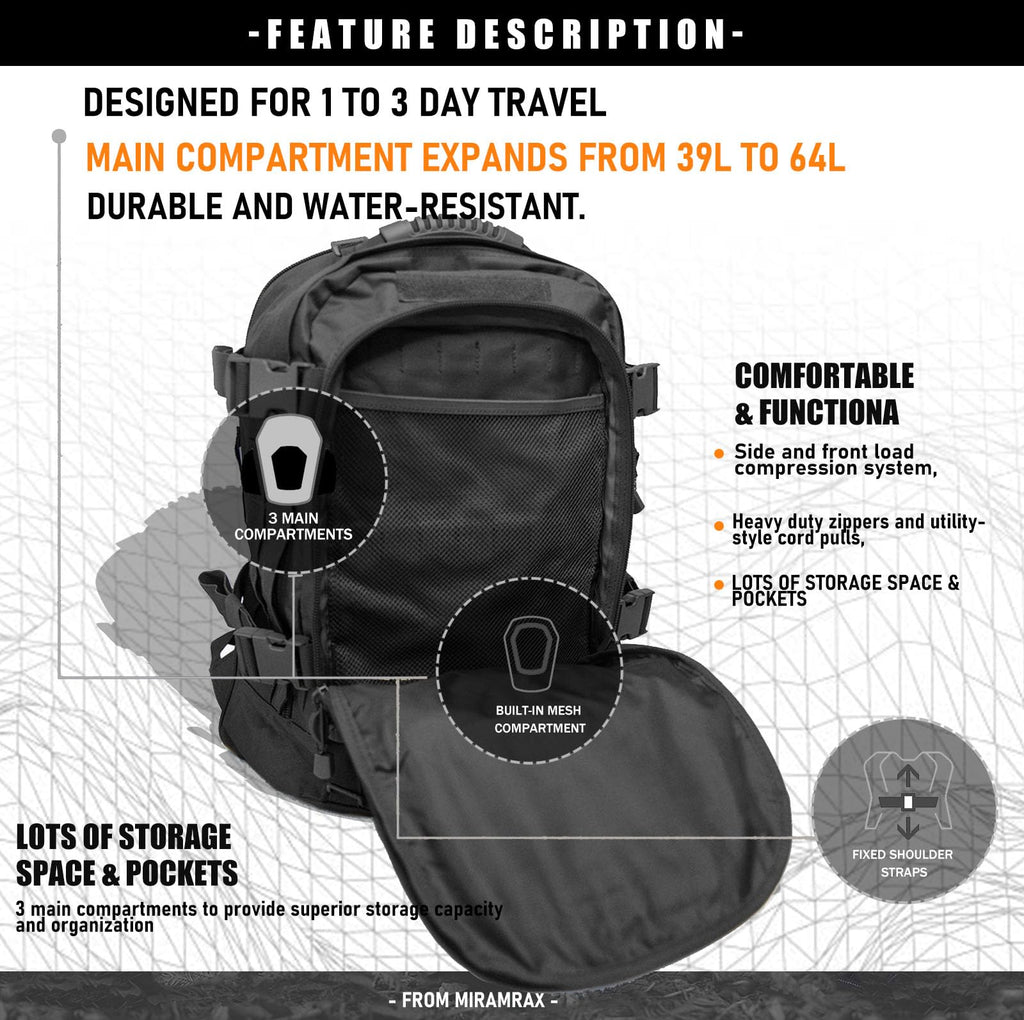 Miramrax Tactical Backpack Military Army Daypack - Assault Pack For Men Molle Backpacks Bug Out Bag 3 Day Pack For Hiking Campin