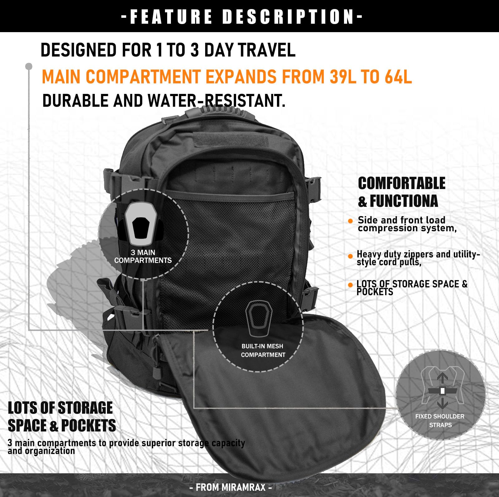 Miramrax Tactical Backpack Military Army Daypack - Assault Pack For Men Molle Backpacks Bug Out Bag 3 Day Pack For Hiking Campin