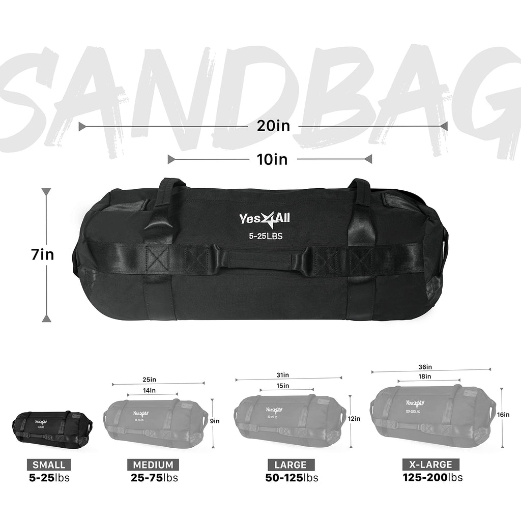 Yes4All Workout Sandbags, Heavy Duty Sandbags For Fitness, Conditioning, Mma & Combat Sports - Black - S