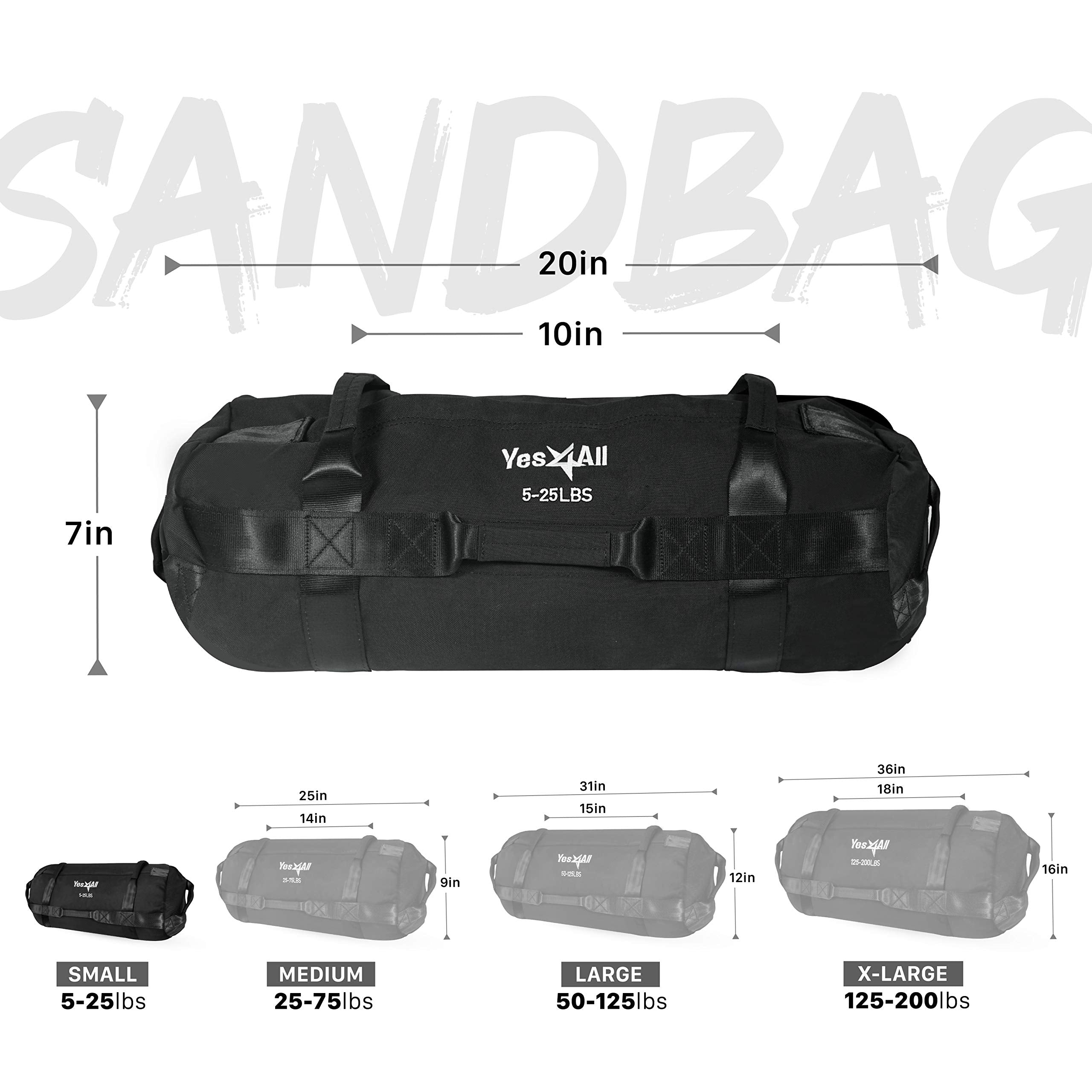 Yes4All Workout Sandbags, Heavy Duty Sandbags For Fitness, Conditioning, Mma & Combat Sports - Black - S