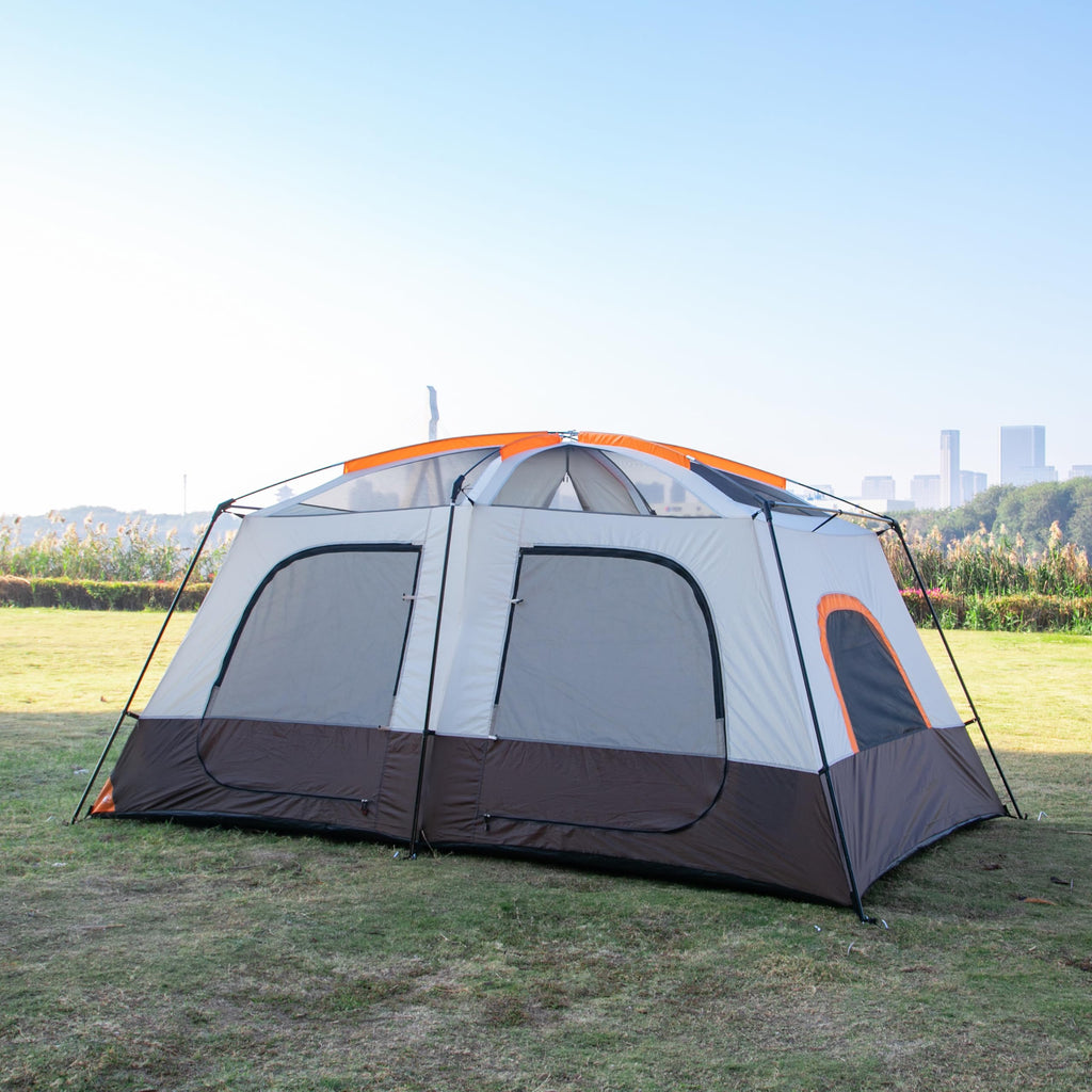 Ktt Extra Large Tent 8-10 Person,Awning Family Cabin Tents,2 Rooms,3 Doors And 3 Windows With Mesh,Straight Wall,Waterproof,Doub