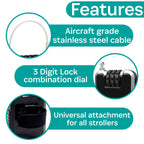 Buggygear Stroller Lock - Anti-Theft Retractable Combination Chain Cable Locks, Thin, Lightweight Safety Padlock For Essentials