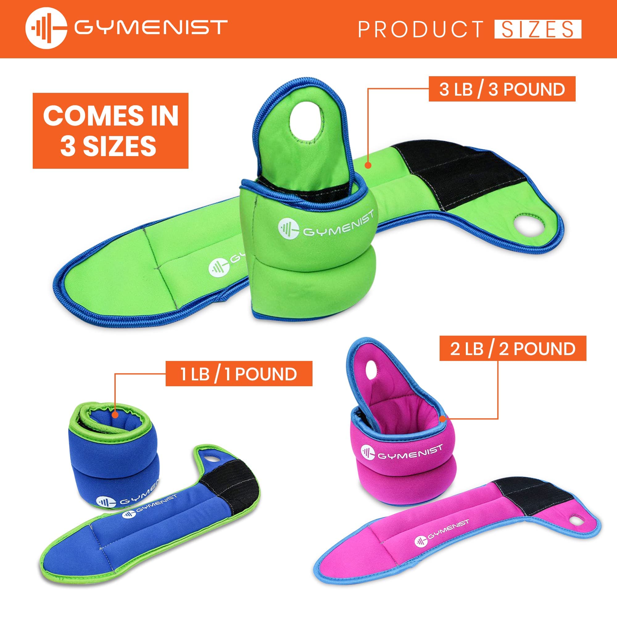 Gymenist Pair Of Wrist Weights With Hole For Thumb, Great For Running & All Kind Of Cardio Exercises (3 Lb Pair)