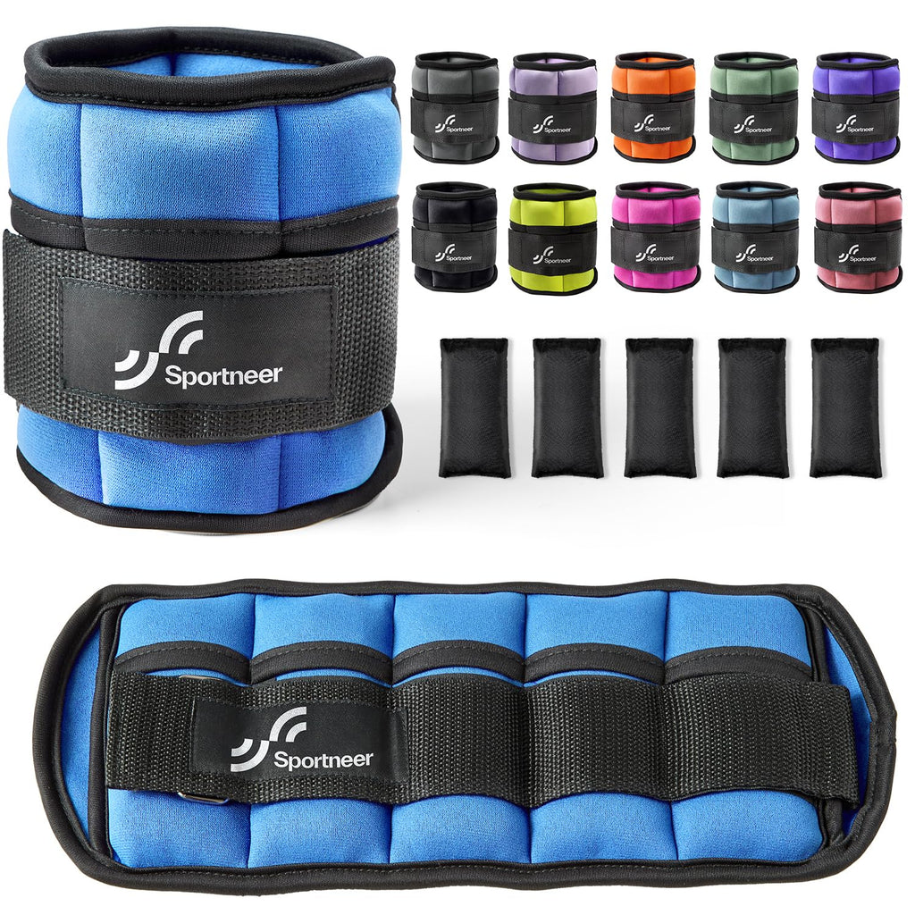 Sportneer Adjustable Ankle Weights Set - 1 Pair (2-10 lbs) Removable Sandbags for Women & Men, Comfortable Neoprene Leg Weights