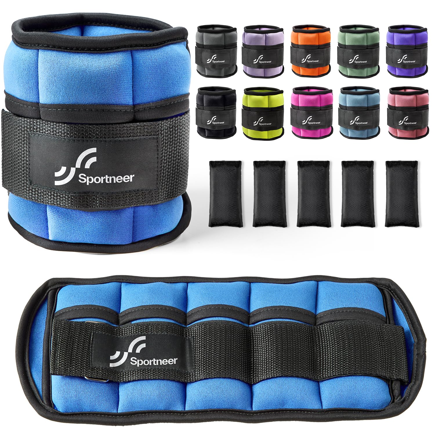 Sportneer Adjustable Ankle Weights Set - 1 Pair (2-10 lbs) Removable Sandbags for Women & Men, Comfortable Neoprene Leg Weights