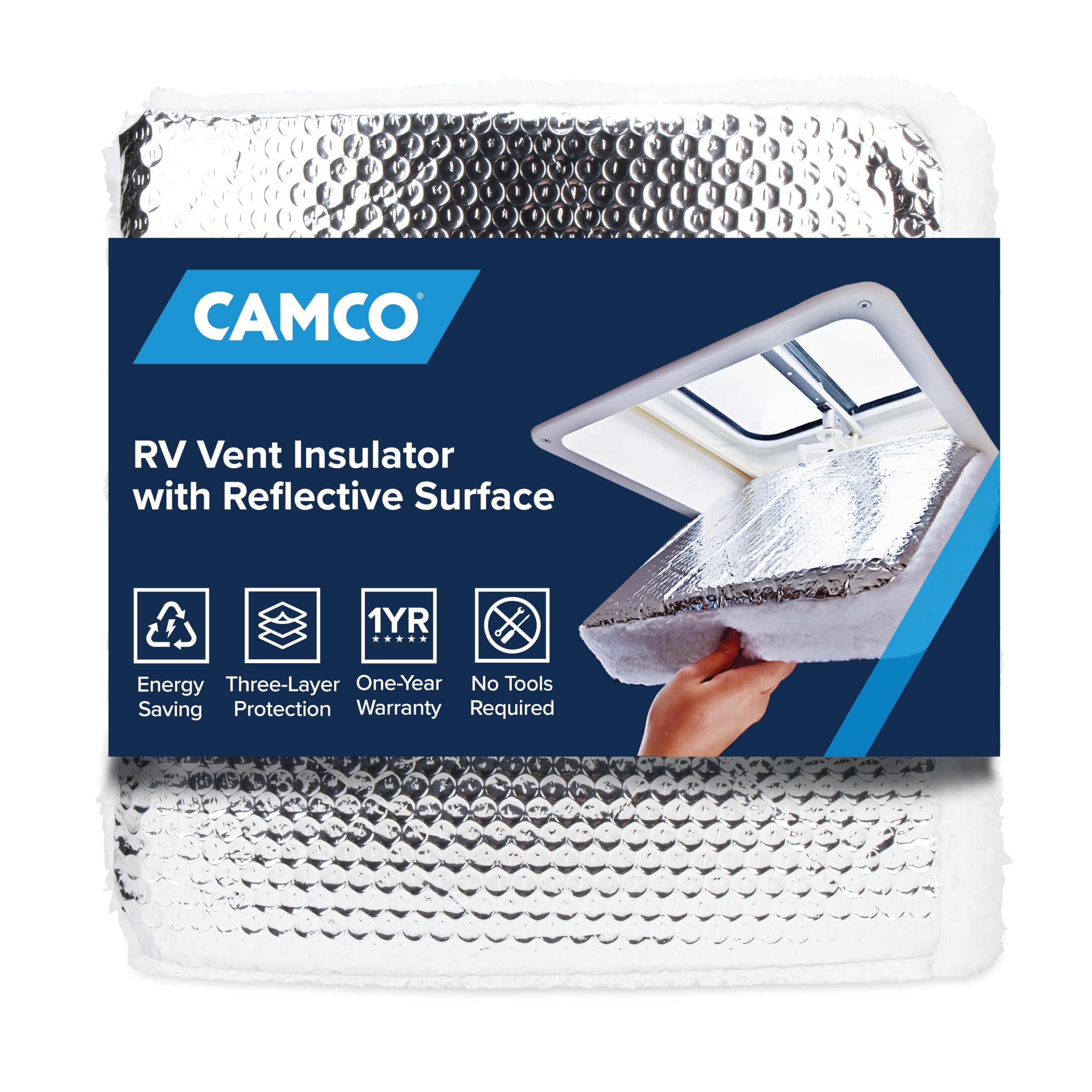 Camco Camper / RV Vent Insulator and Skylight Cover - Features 3 Layers to Reduce Heat Transfer & Increase A/C Efficiency - Fits