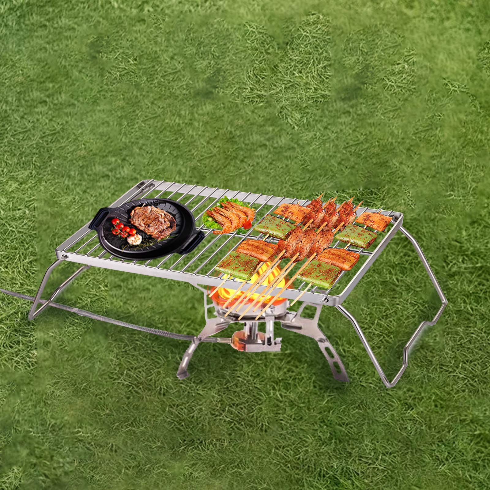 Yopay Folding Campfire Grill With Legs Carrying Bag, 304 Stainless Steel Grate Barbeque Grill, Heavy Duty Portable Camping Grill