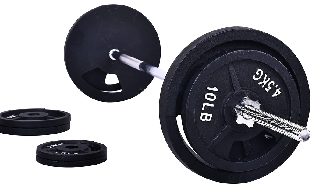 Fitvids Cast Iron Standard Weight Plates Including 5Ft Standard Barbell With Star Locks, 95-Pound Set (85 Pounds Plates + 10 Pou