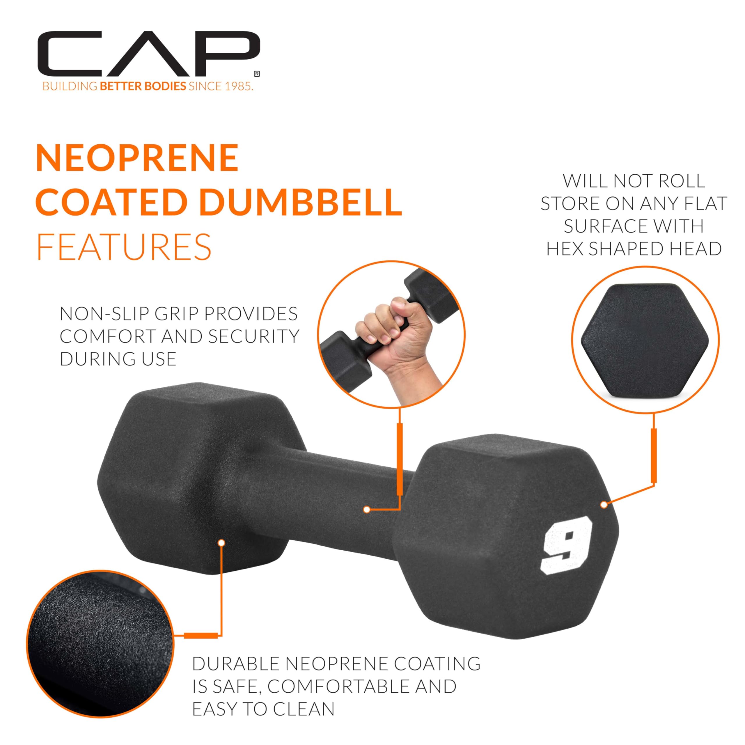 Cap Barbell Neoprene Dumbbell Weights, 9 Lb Pair, Black