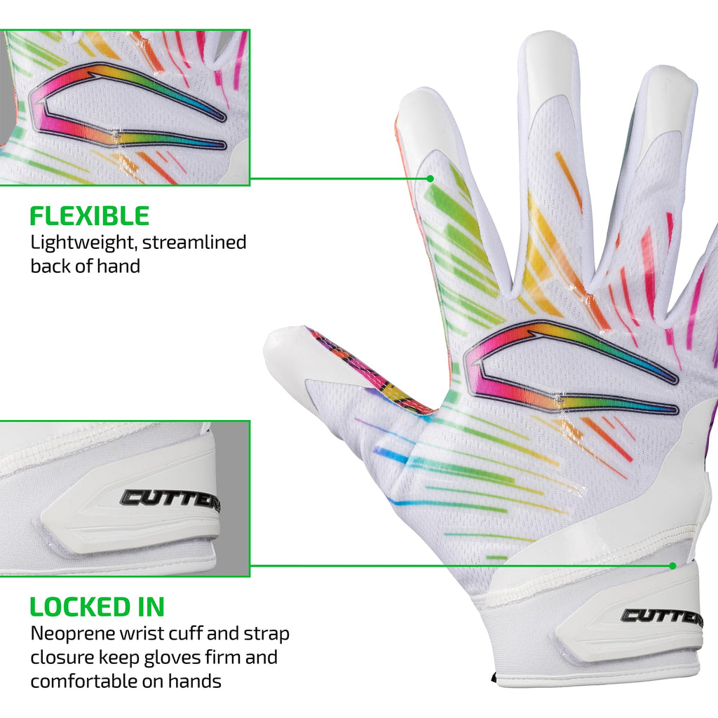 Cutters Football Gloves - Game Day Football Receiver Gloves with High Tack Silicone Grip, Superior Support and Protection - Mult