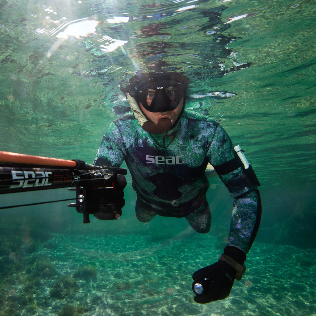 Seac Ghost, Jacket In 7 Mm Ultrastretch Neoprene With Incorporated Hood For Freediving And Spearfishing, Camo Green, Large