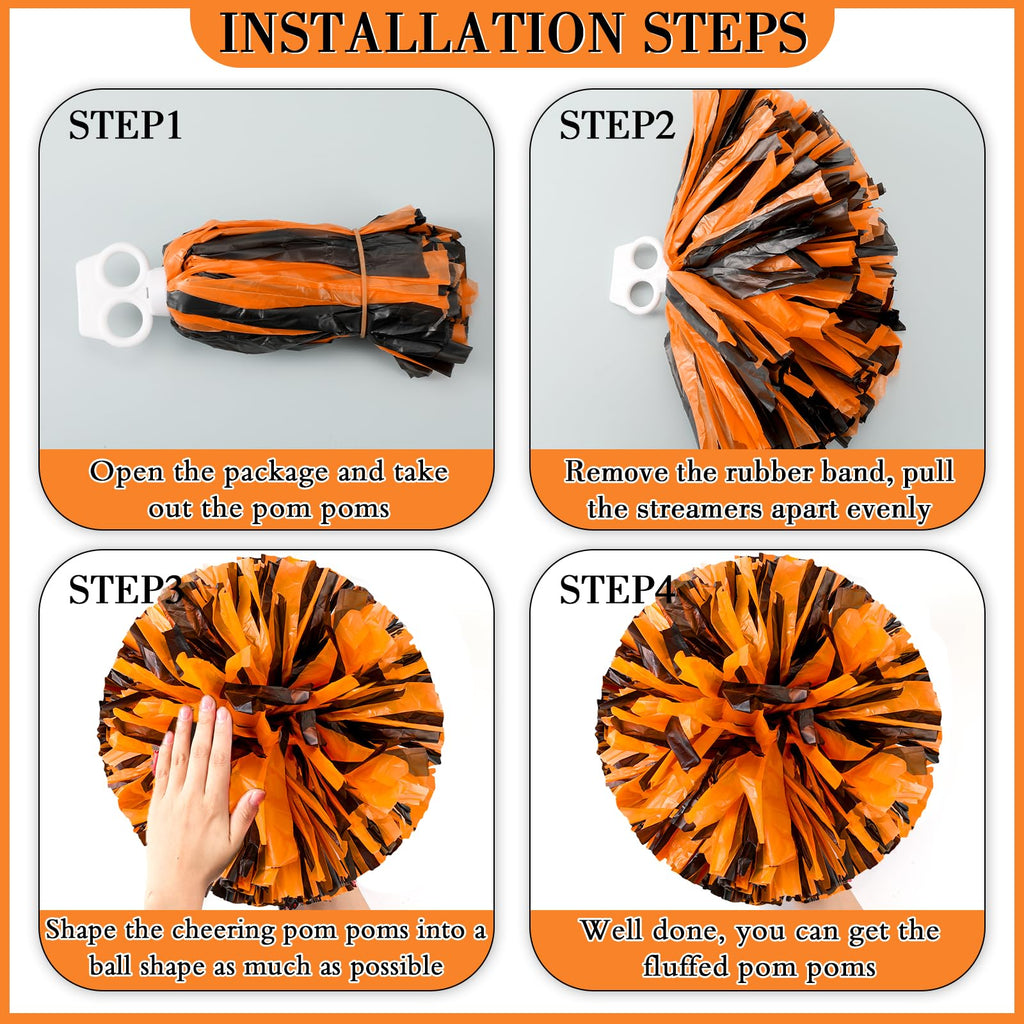 Hanaive 3 Pcs Cheerleading Pom Poms And Large Cheerleader Hair Bow For Girl Metallic Cheer Pom Poms For Teen Dance (Orange And B