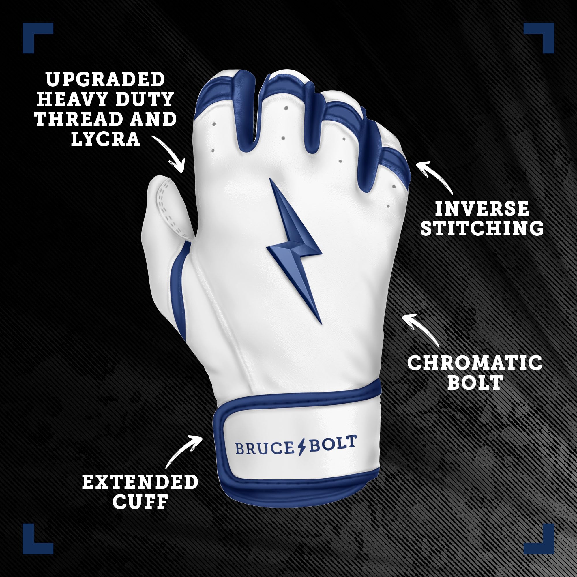 BRUCE BOLT Chrome Series Short Cuff Navy Batting Glove - Navy XLarge