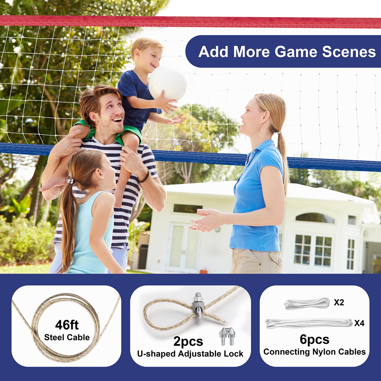 Xxxyyy Professional Volleyball Net Outdoor Heavy Duty, Upgraded Weather Resistance, Lengthened Stainless Steel Cable, Thicker Si