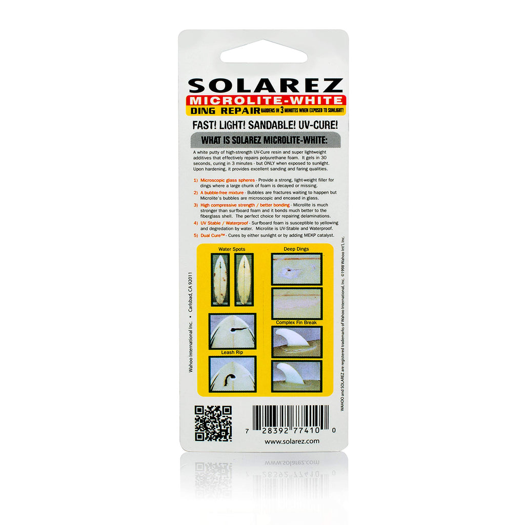 Solarez Uv Cure Microlite White Polyester Ding Repair Filler (0.5 Oz) - Surfboard Repair Foam With 60/240 Grit Sand Pad & Spread