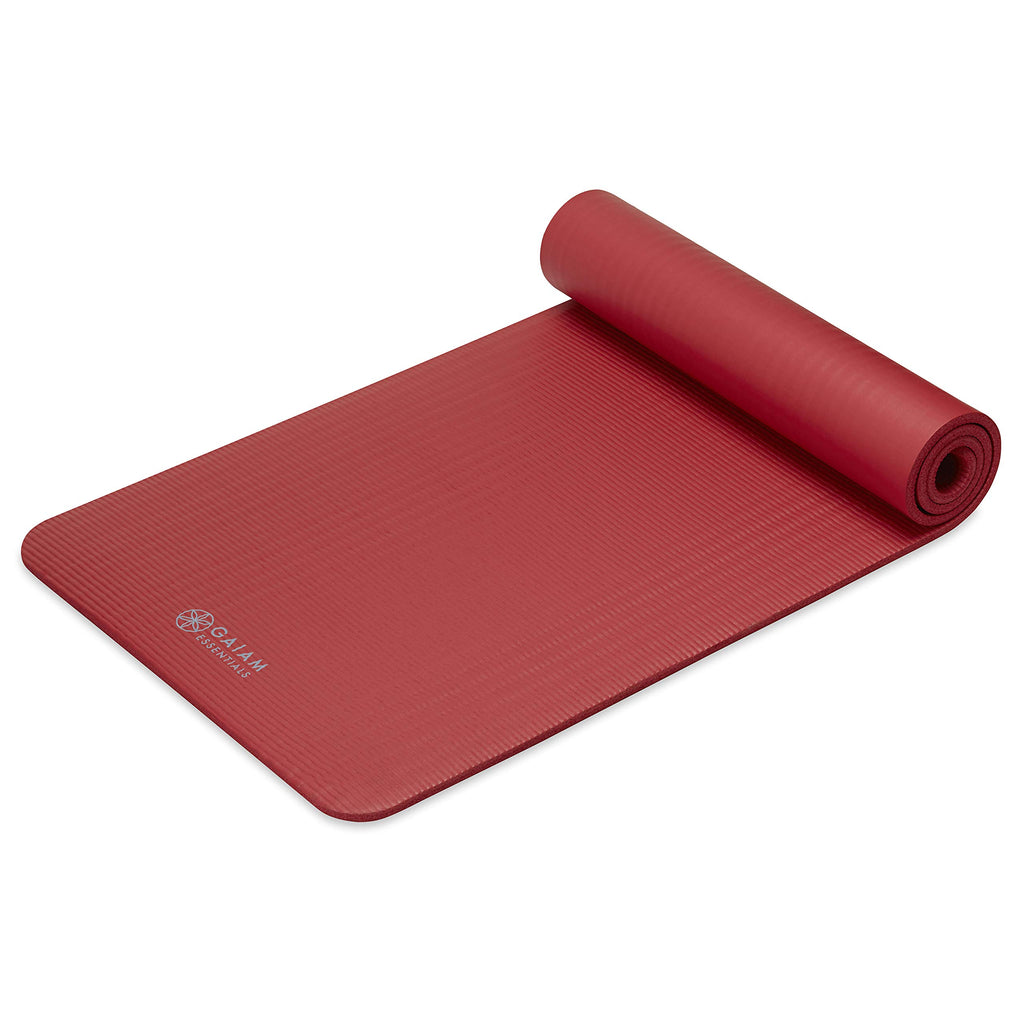 Gaiam Essentials Thick Yoga Mat Fitness & Exercise Mat With Easy-Cinch Carrier Strap, Red, 72''L X 24''W X 2/5 Inch Thick
