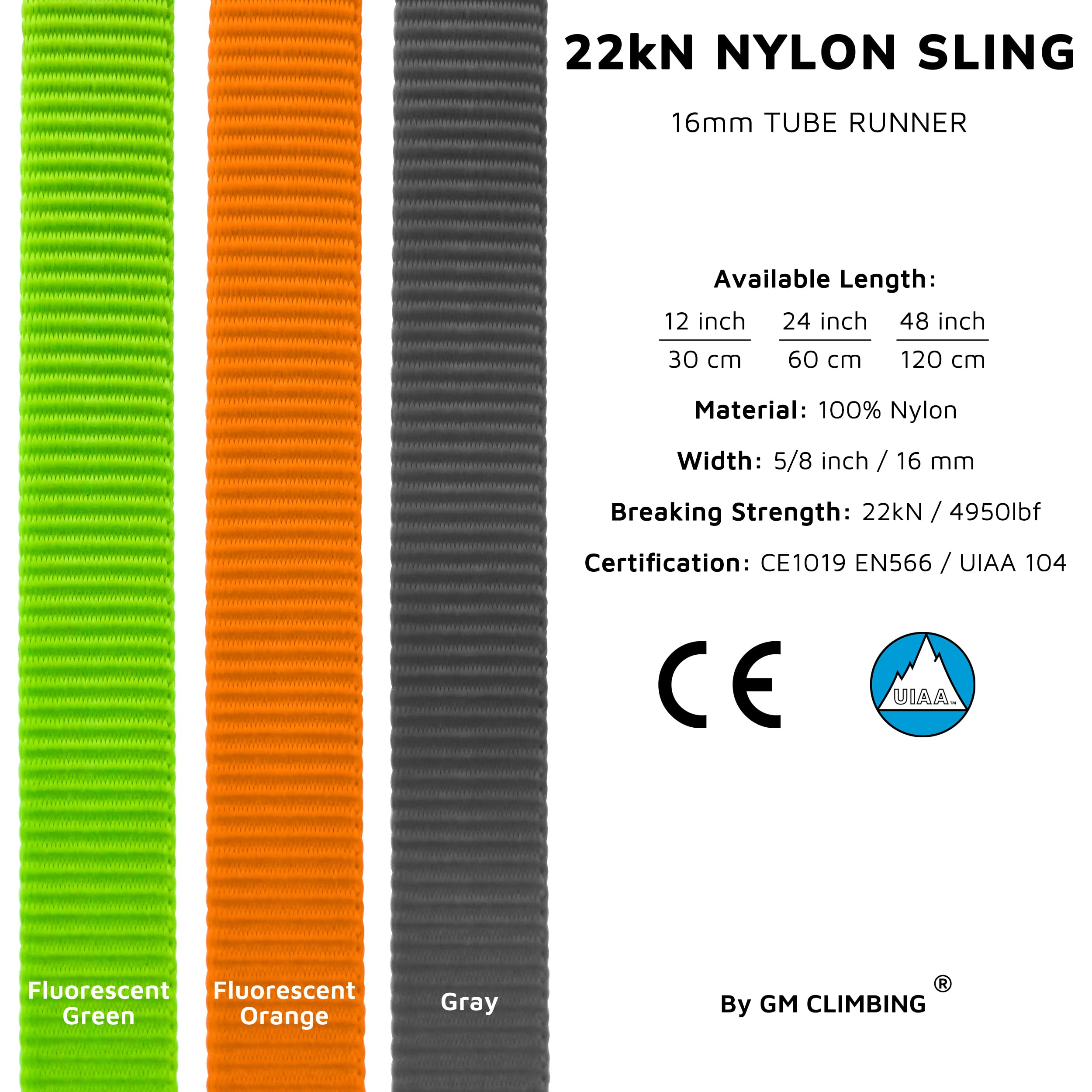 Gm Climbing Pack Of 3 16Mm Nylon Sling Runner 60Cm / 24Inch (Green Sling)