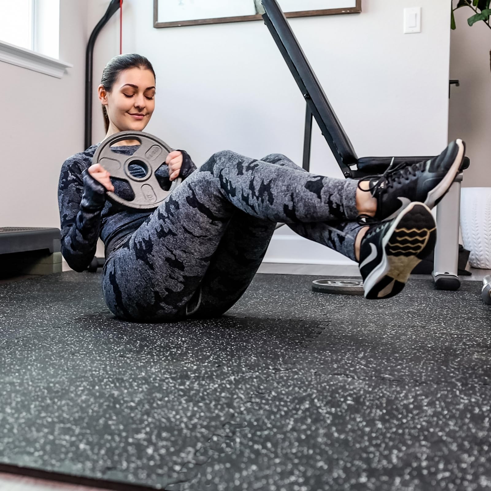 Superjare 0.56 ' ' Thick 6 Pcs 24 Sq Ft Rubber Top Exercise Equipment Mats, High Density Eva Foam Mats With Rubber Top, Interloc