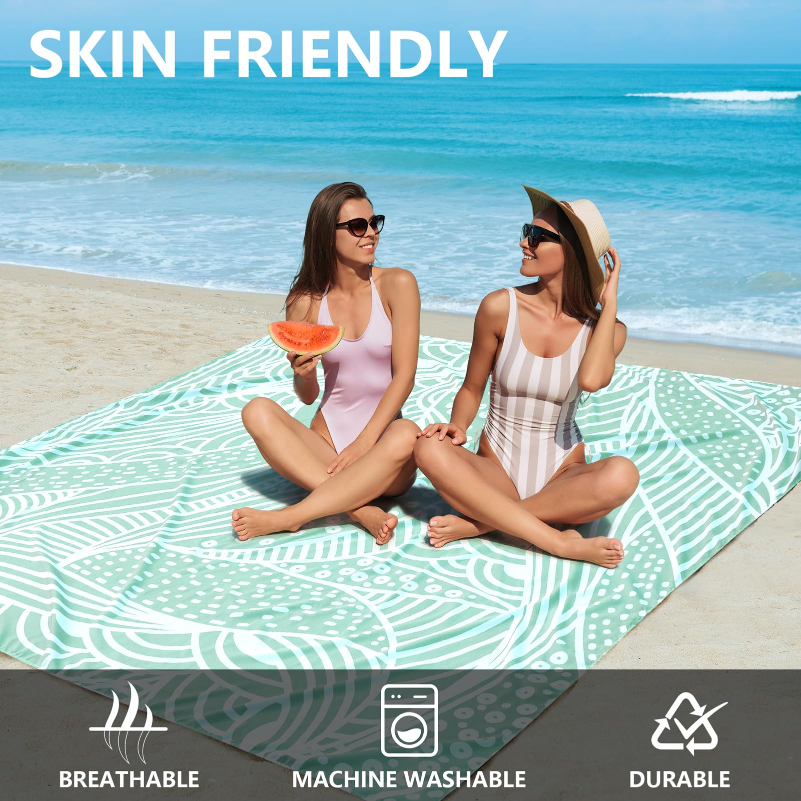 Hihoho Beach Blanket, Sandproof Beach Mat, Waterproof Quick Drying Lightweight Outdoor Picnic Mat 79 ''X108 '' For 2-5 Adults Wi