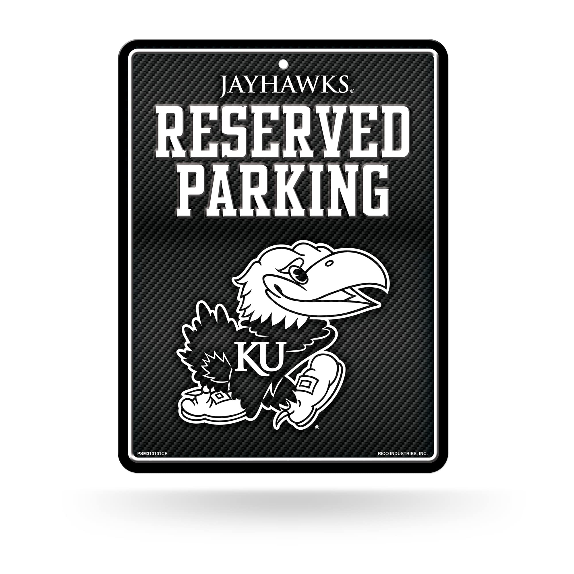 Rico Industries NCAA Kansas Jayhawks Metal Parking Sign 8.5 x 11 Carbon Fiber Metal Parking Sign - Great for Man Cave, Bed Room,