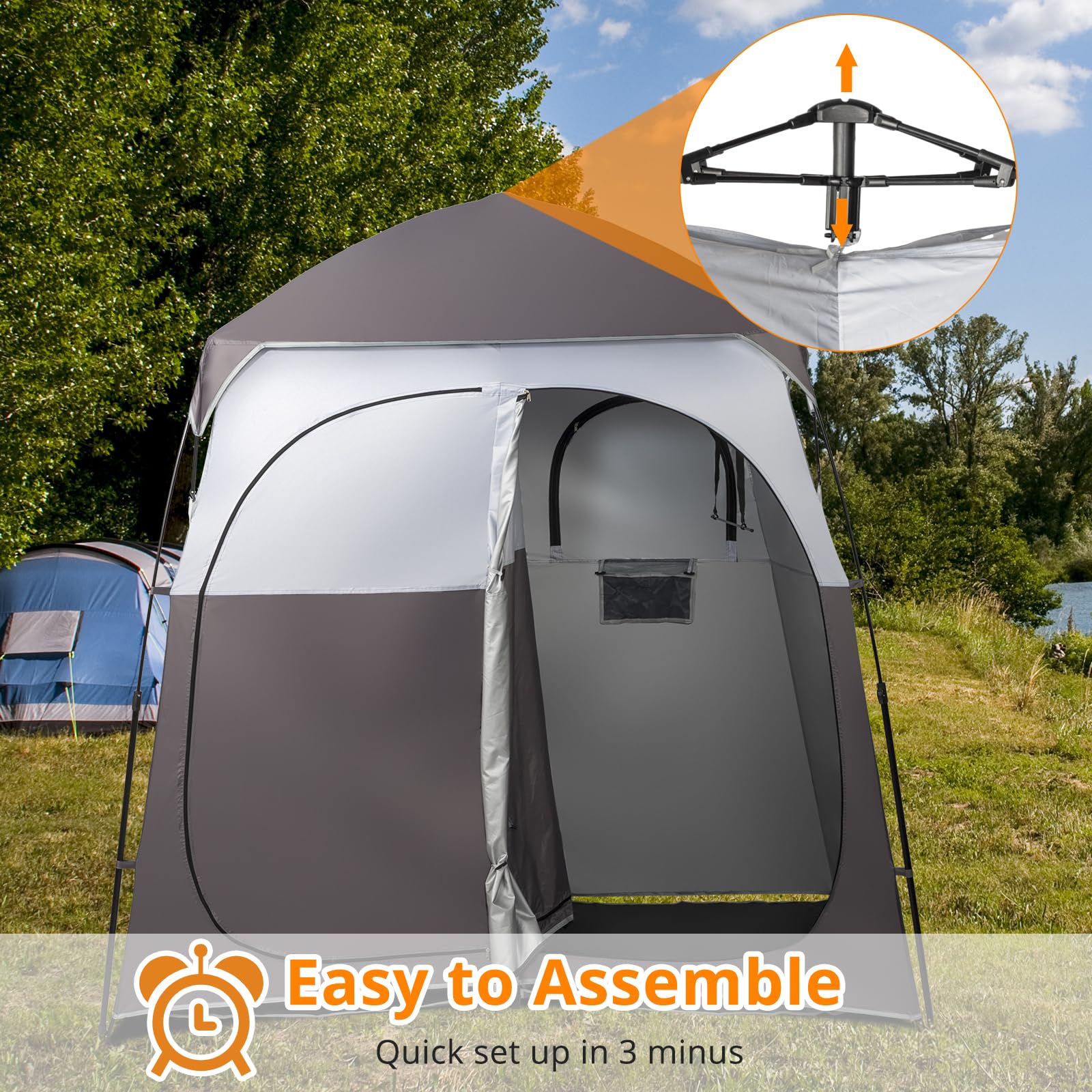 Vingli 2 Room Shower Tent, 7.5 Ft Instant Pop Up Shelter With Carrying Bag, Privacy Changing Room Tent, Perfect For Portable Toi
