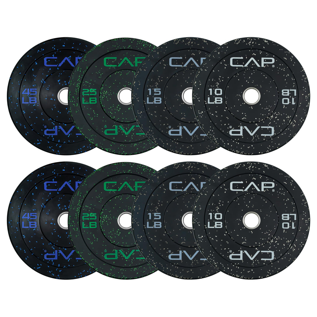 CAP Barbell Economy - Speckled Olympic Bumper Plate Set with Color Logo, Black, 190 lbs Set