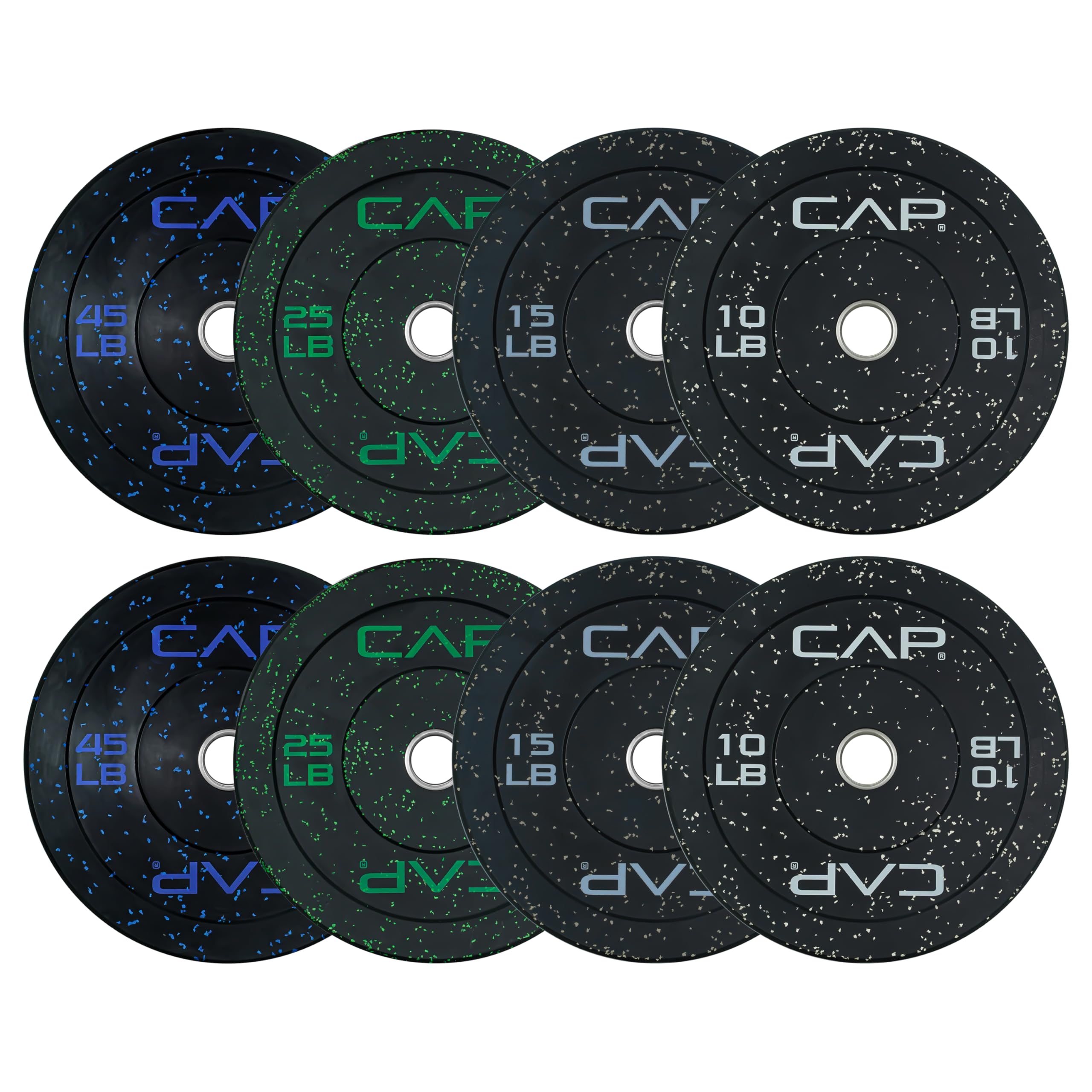 CAP Barbell Economy - Speckled Olympic Bumper Plate Set with Color Logo, Black, 190 lbs Set