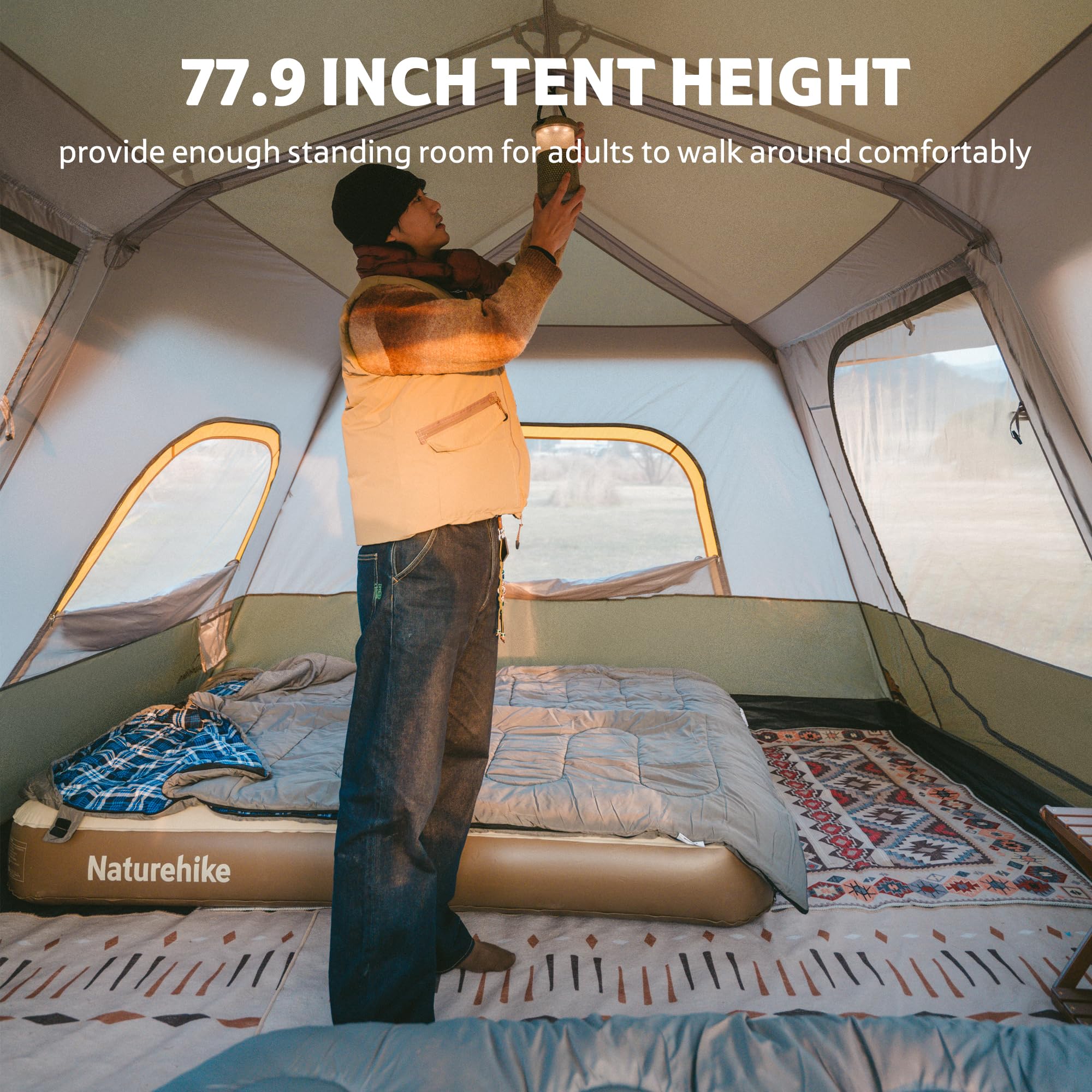 Naturehike Cape 4/6/8 Person Camping Tent, 60S Easy Setup Instant Tent Pop Up Tent, Waterproof Large Tall 6/8 Person Tents For C