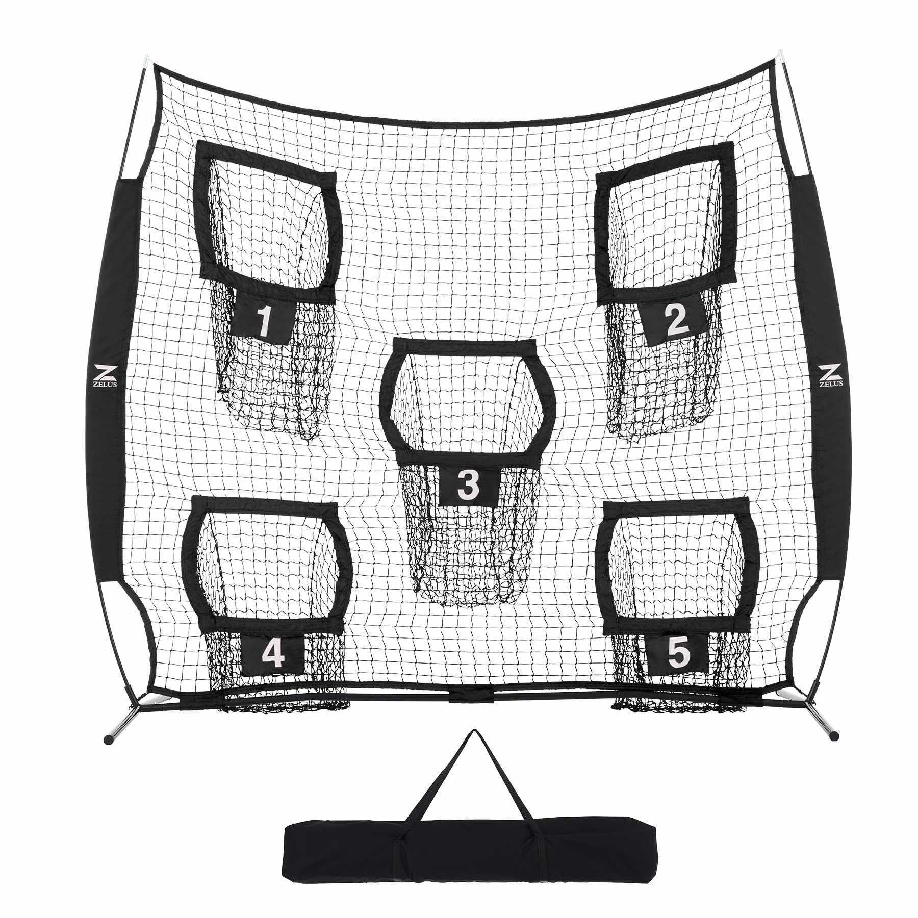 ZELUS Football Throwing Net, 7x7ft Football Training Equipment with 5 Target Pockets for Throwing and Passing Practice, Portable