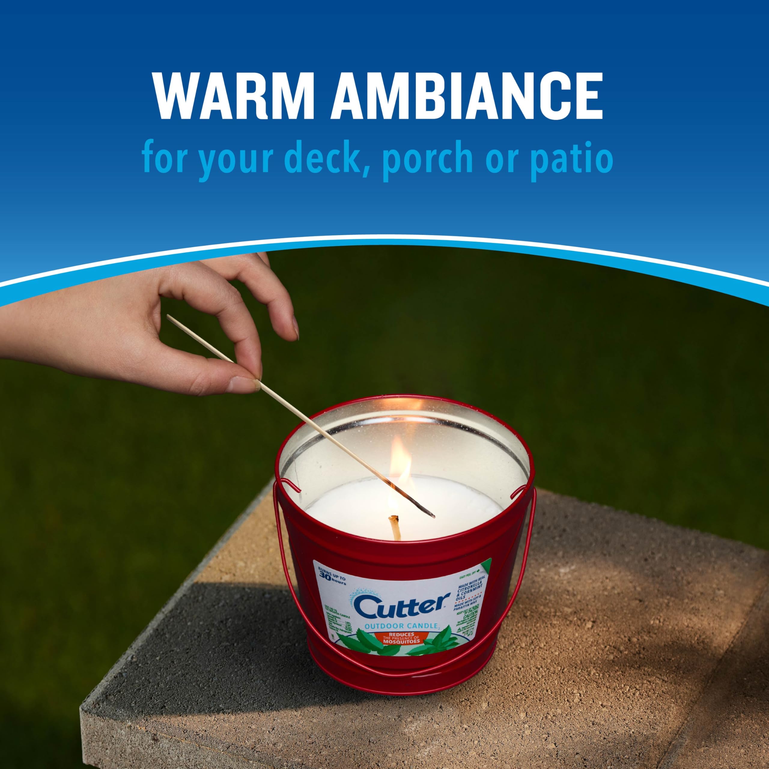 Cutter Candle, Outdoor Soy Wax Candle Made with Real Citronella Oil and Cornmint Oil Reduces The Presence of Mosquitoes with A L