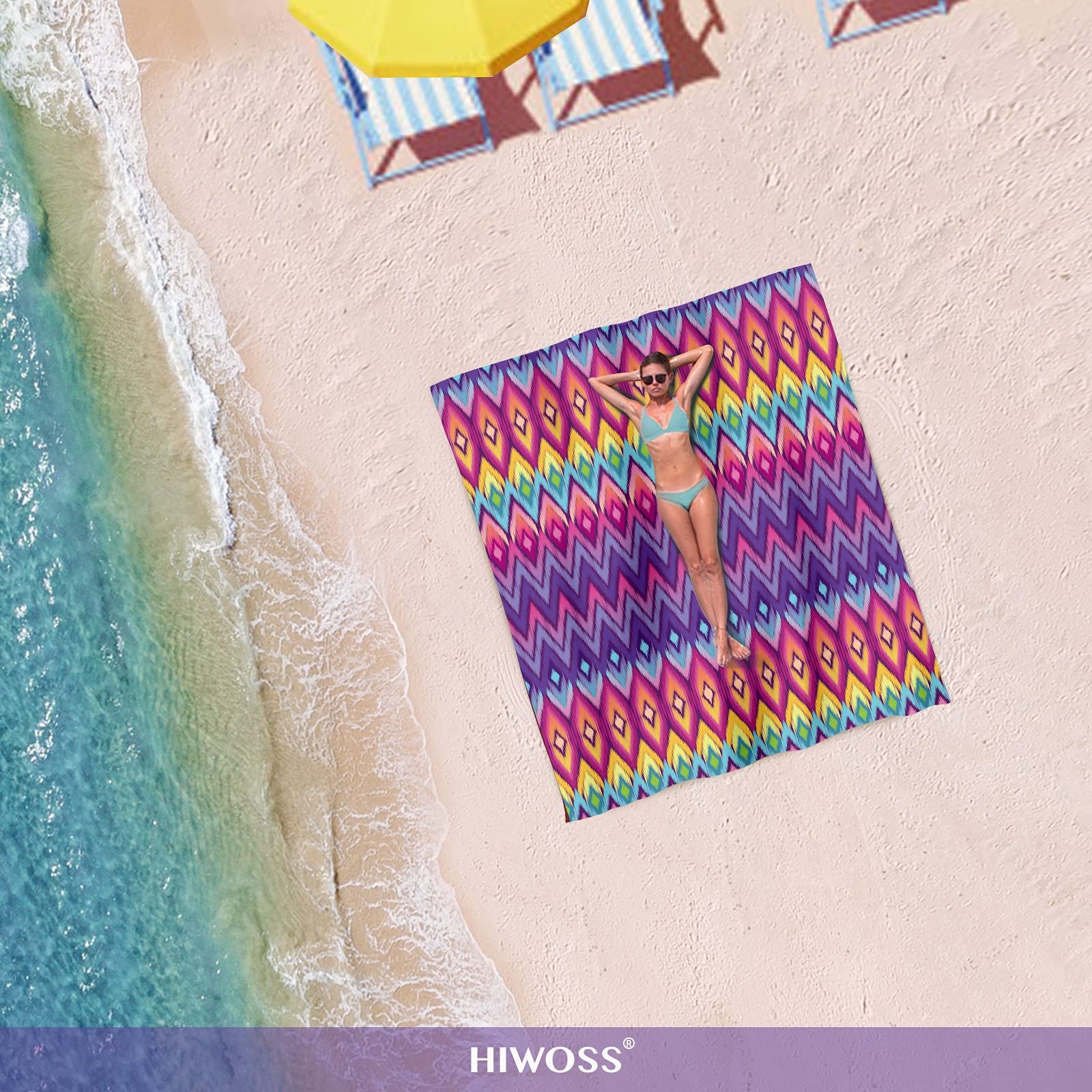 Hiwoss Beach Blanket Waterproof Sandproof Oversized 95   X 80   ,Sand Free Beach Mat With Corner Pockets,Portable Mesh Bag For B