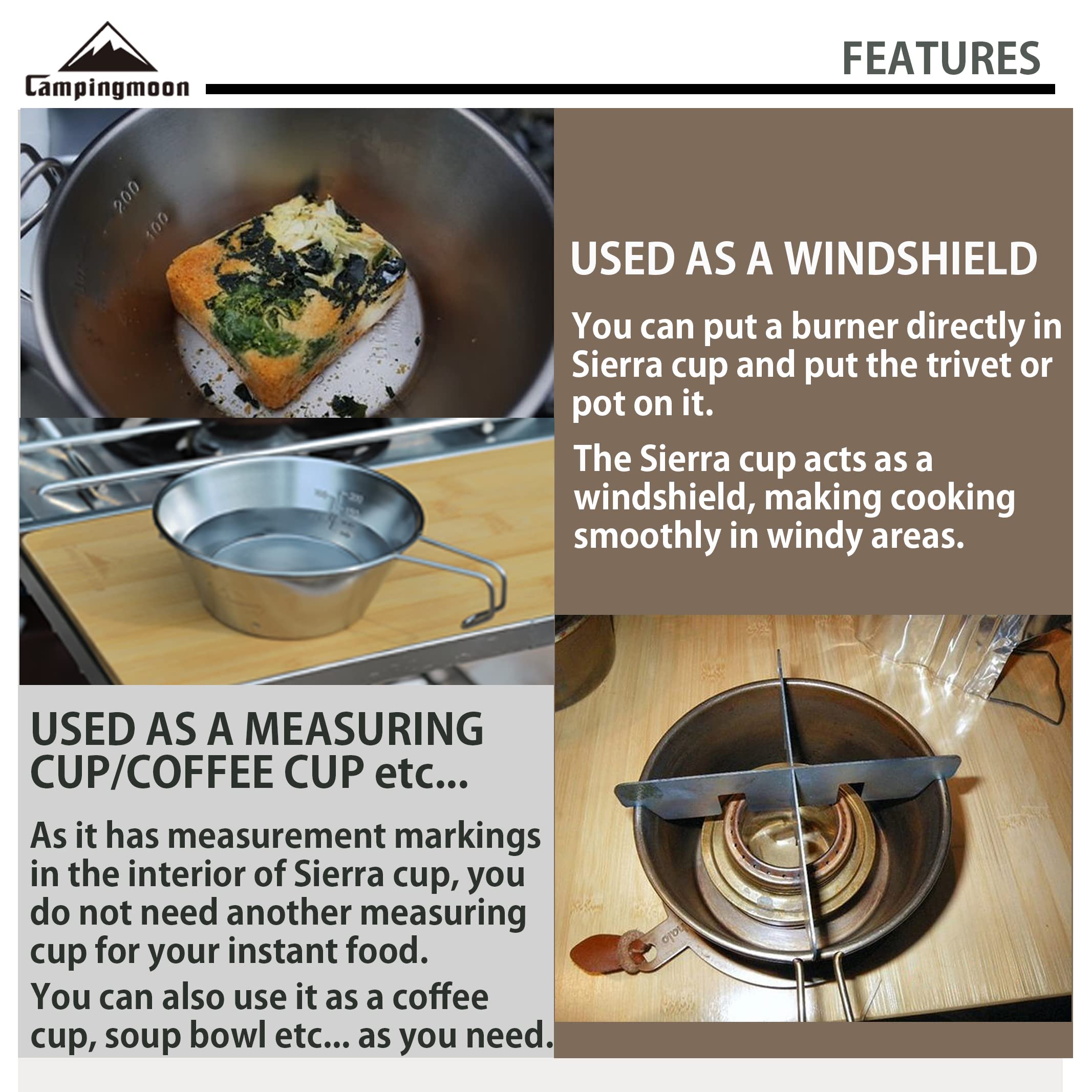 Campingmoon 2Pcs Set Stainless Steel Camping Sierra Cup 310Ml With 1Pc Colander S-220-2P/S-213