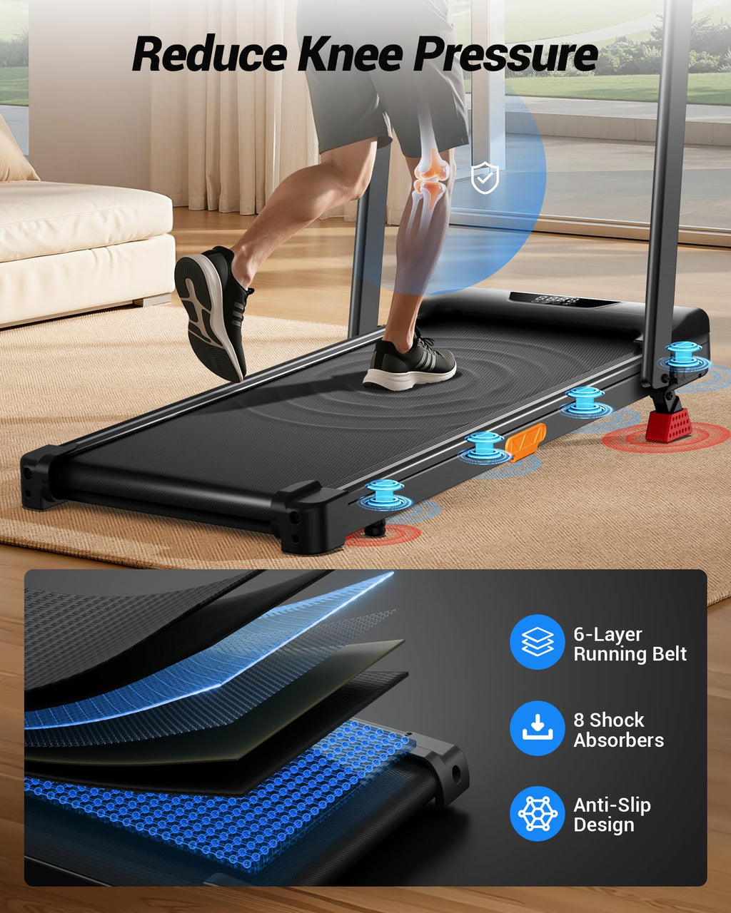 CURSOR FITNESS Walking Pad with 15% Incline 0.6-7MPH Quiet Foldable Treadmill for Home Office Under Desk 2.5HP Walking Treadmill