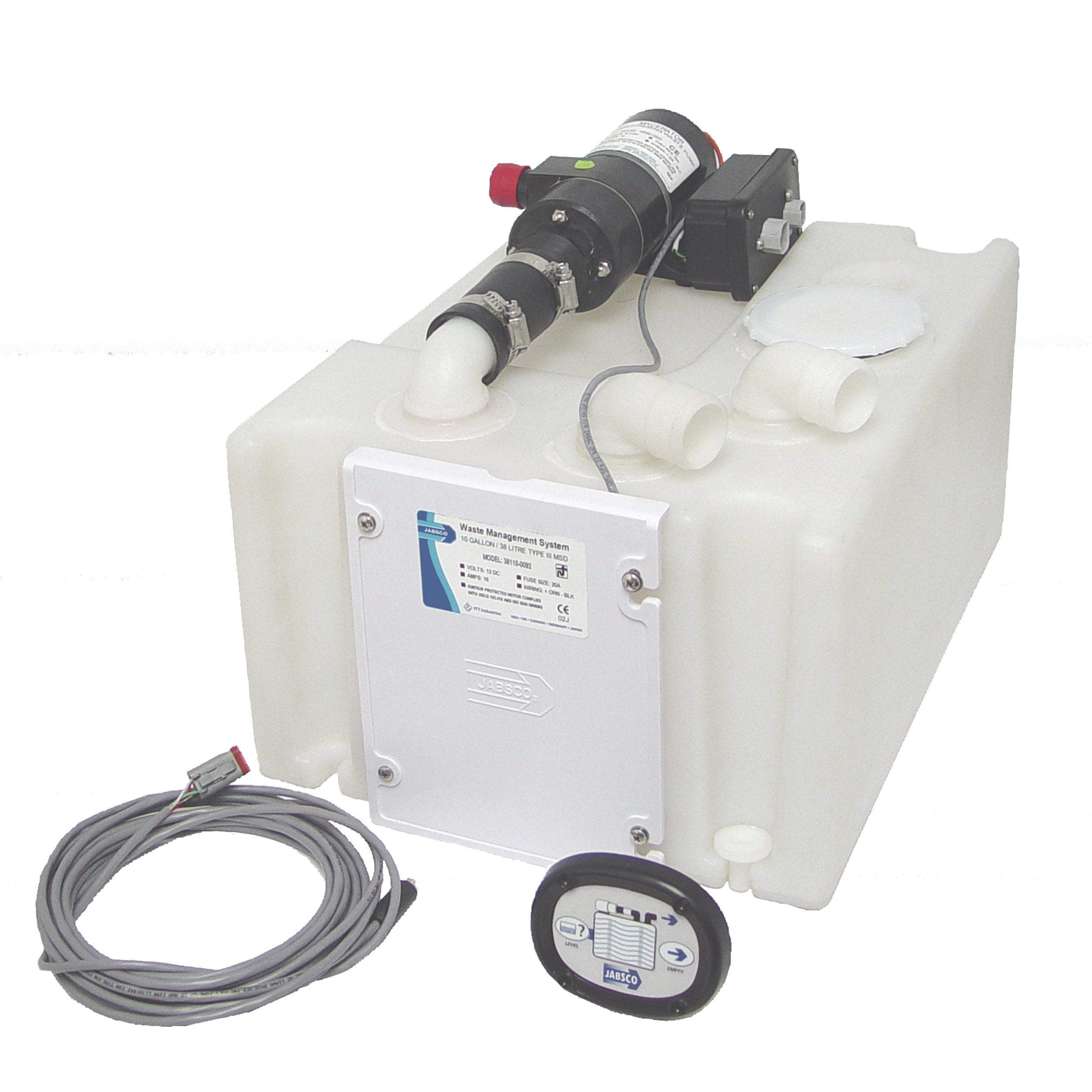 Jabsco 38110-0092 Marine Waste 10 Gallon Holding Tank And Pump Management System, 12 Volt, 16 Amp