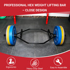 Fitvids 2-Inch Olympic Hex Weight Lifting Trap Bar with Long and Rotating Sleeves, Close Design