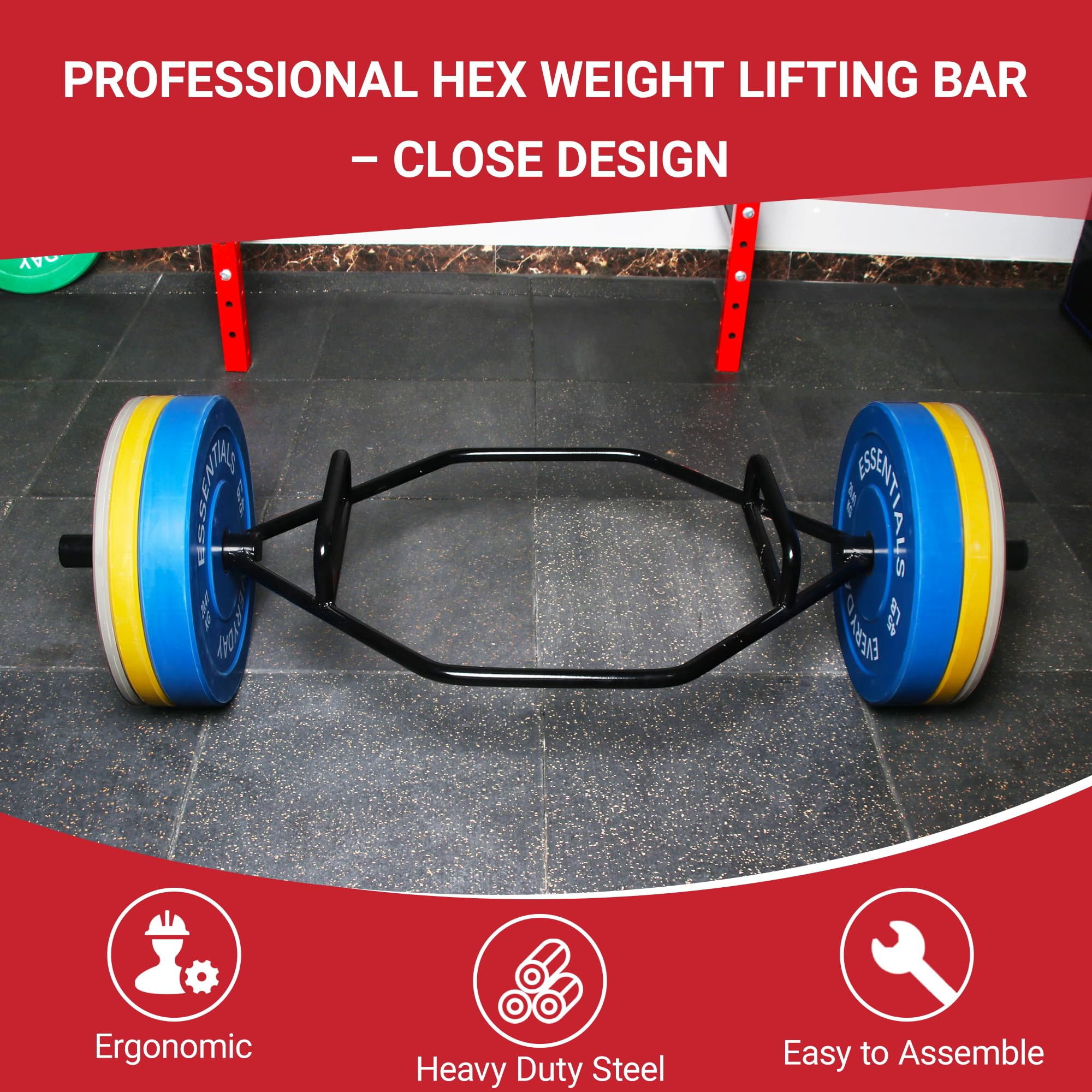 Fitvids 2-Inch Olympic Hex Weight Lifting Trap Bar with Long and Rotating Sleeves, Close Design