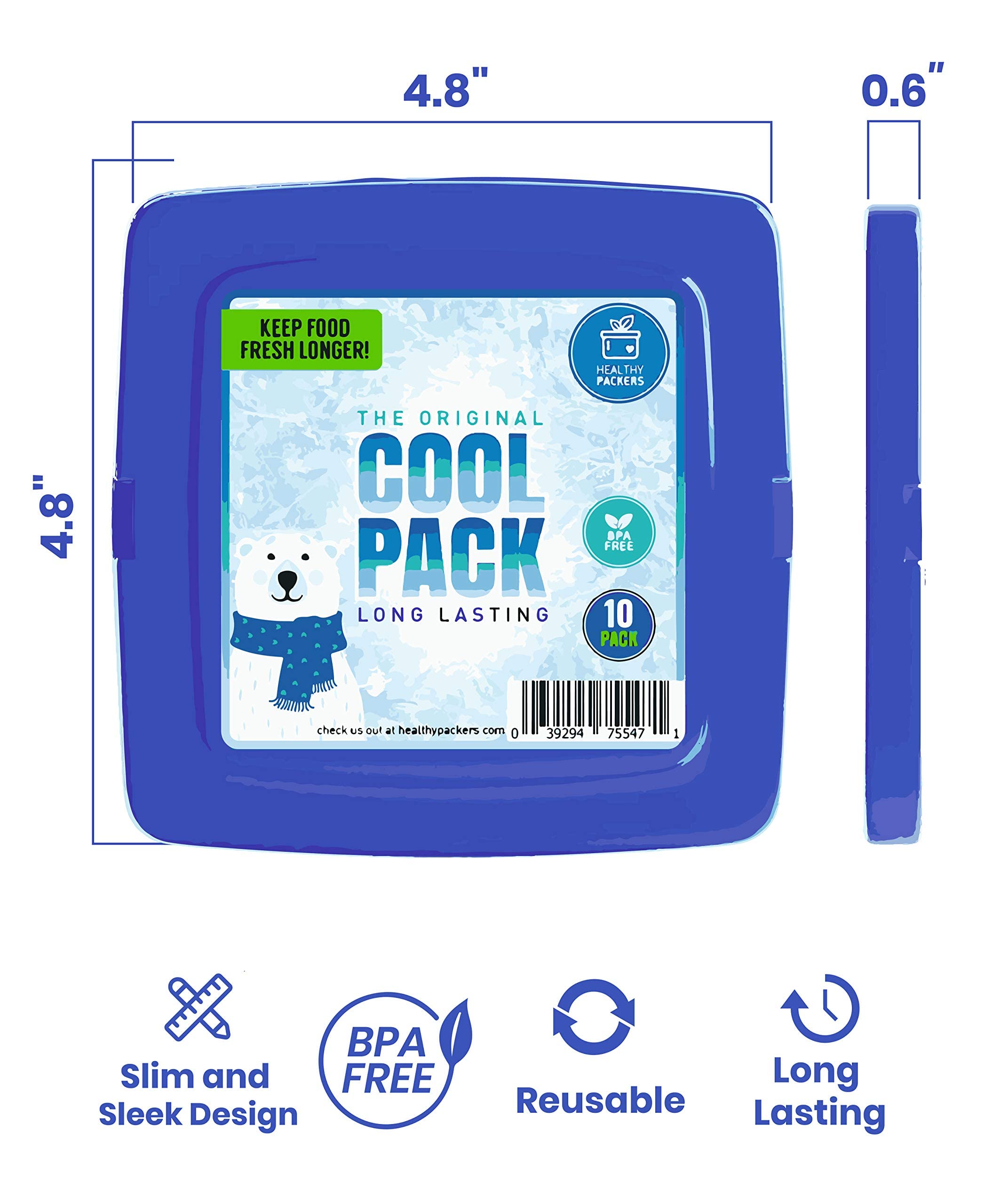 Healthy Packers Ice Packs For Lunch Bags - Freezer Packs - Original Cool Pack | Slim & Long-Lasting Reusable Ice Pack For Lunch