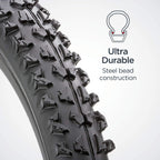 Schwinn Replacement Bike Tire, Mountain Bike, High Traction Tread, 20 X 1.95-Inch , Black