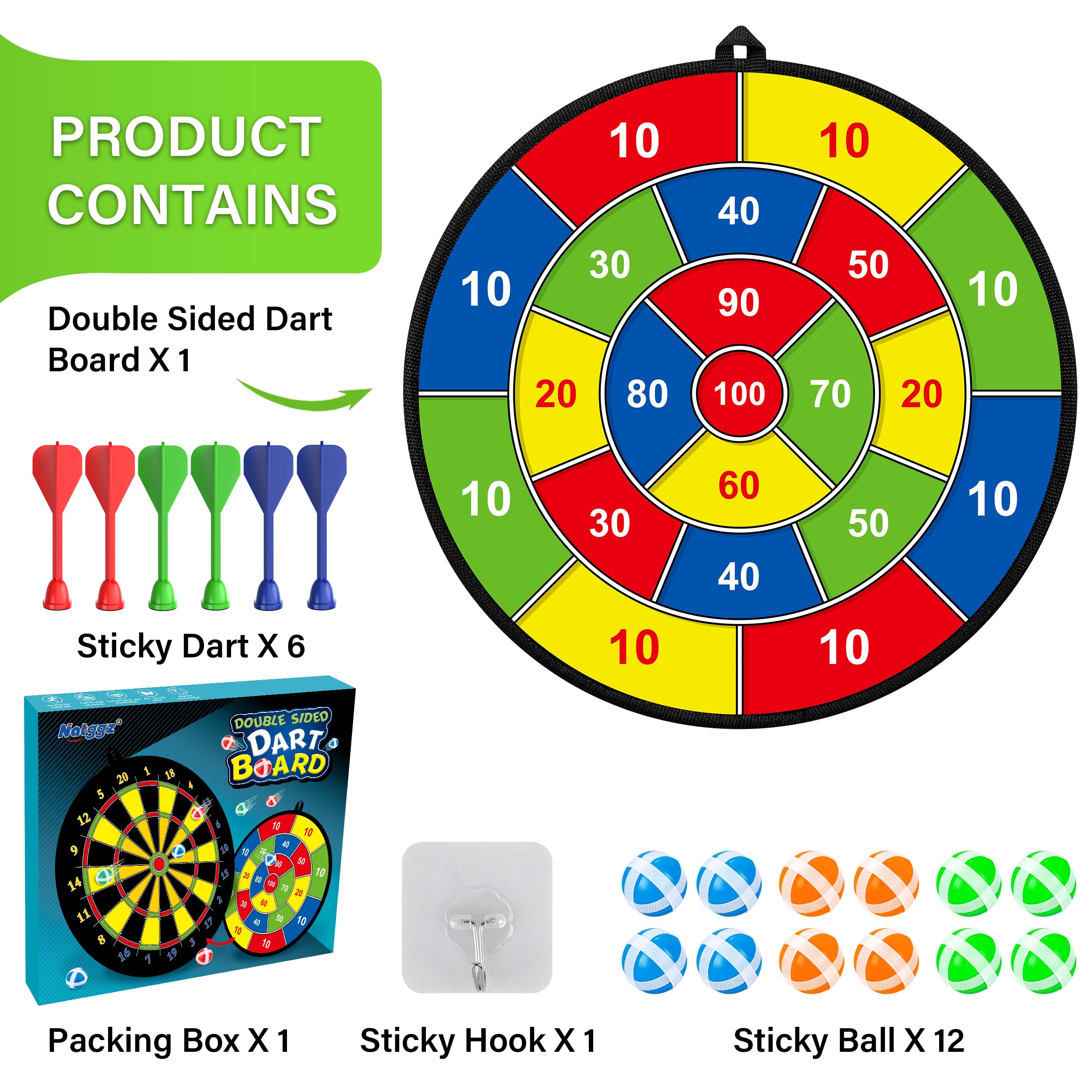 29'' Large Dart Board For Kids, Kids Double-Sided Dart Board With Sticky Balls And Darts, Indoor/Outdoor Sport Fun Party Play Ga