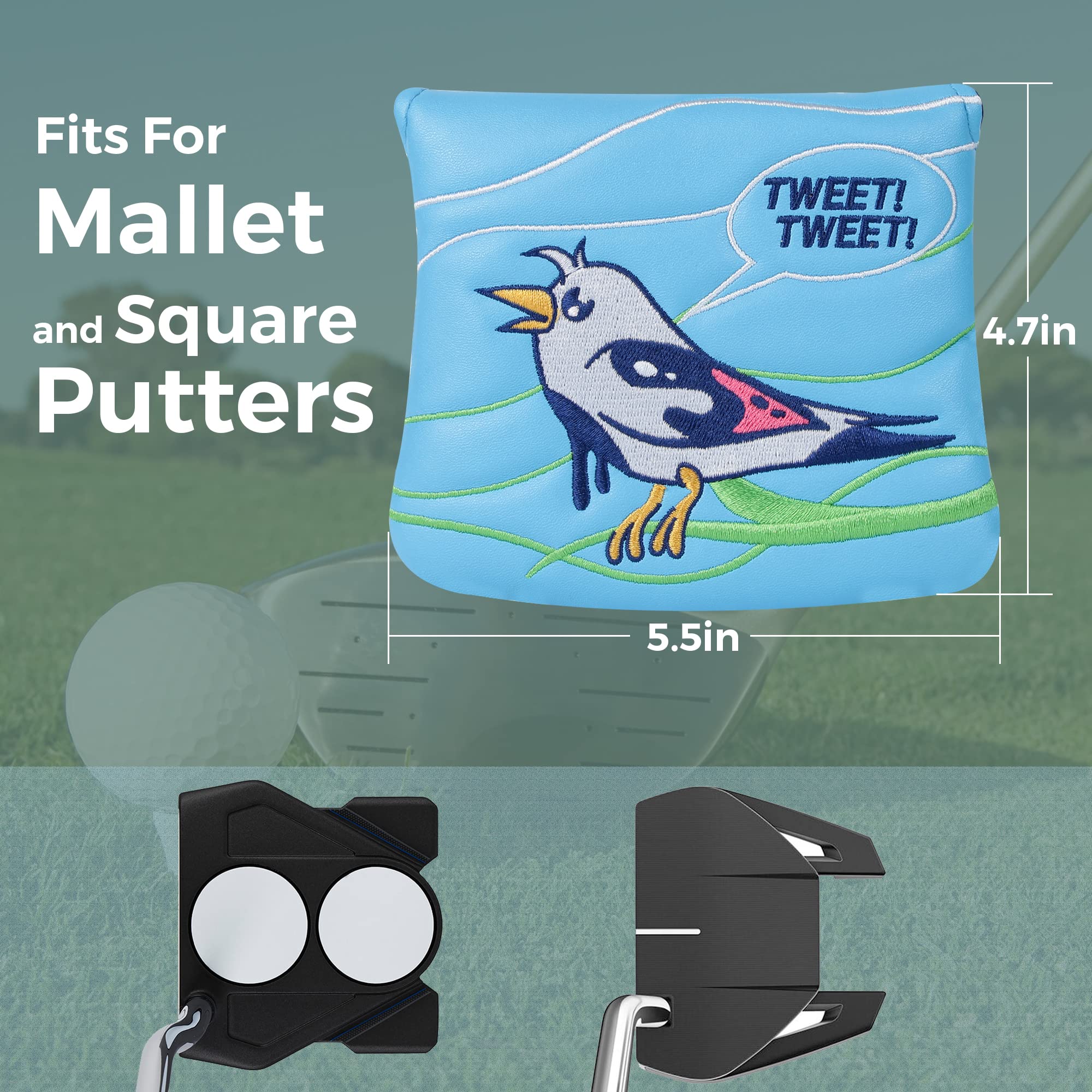 Studio Crafted Golf Tweet Tweet Birdie Square Mallet Putter Cover Magnetic Closure Golf Headcover For Mallet Putters Fits Most B