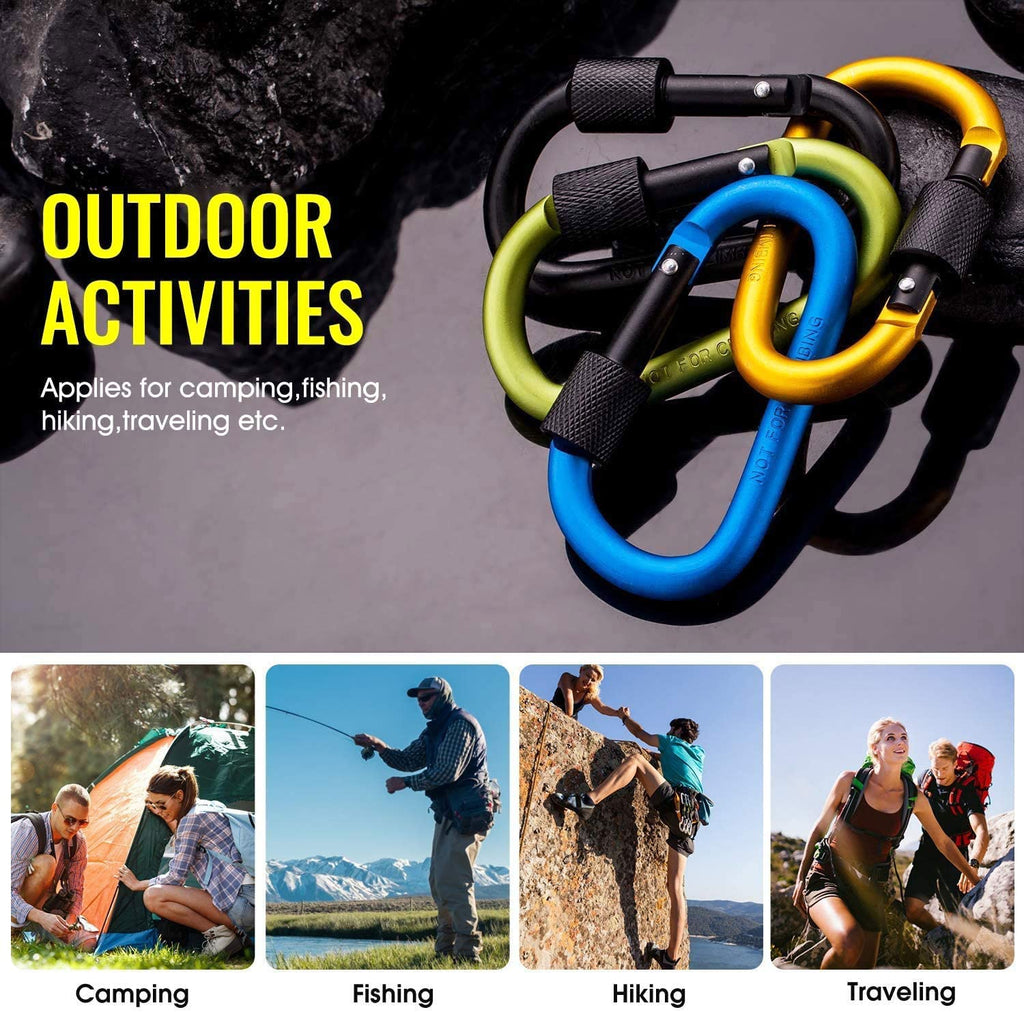 Carago Carabiner Clips With Screw Gate, 10 Pack Carabiners Hiking Clips With 7.5Mm Diameter Aluminum Rod (10 Colors)