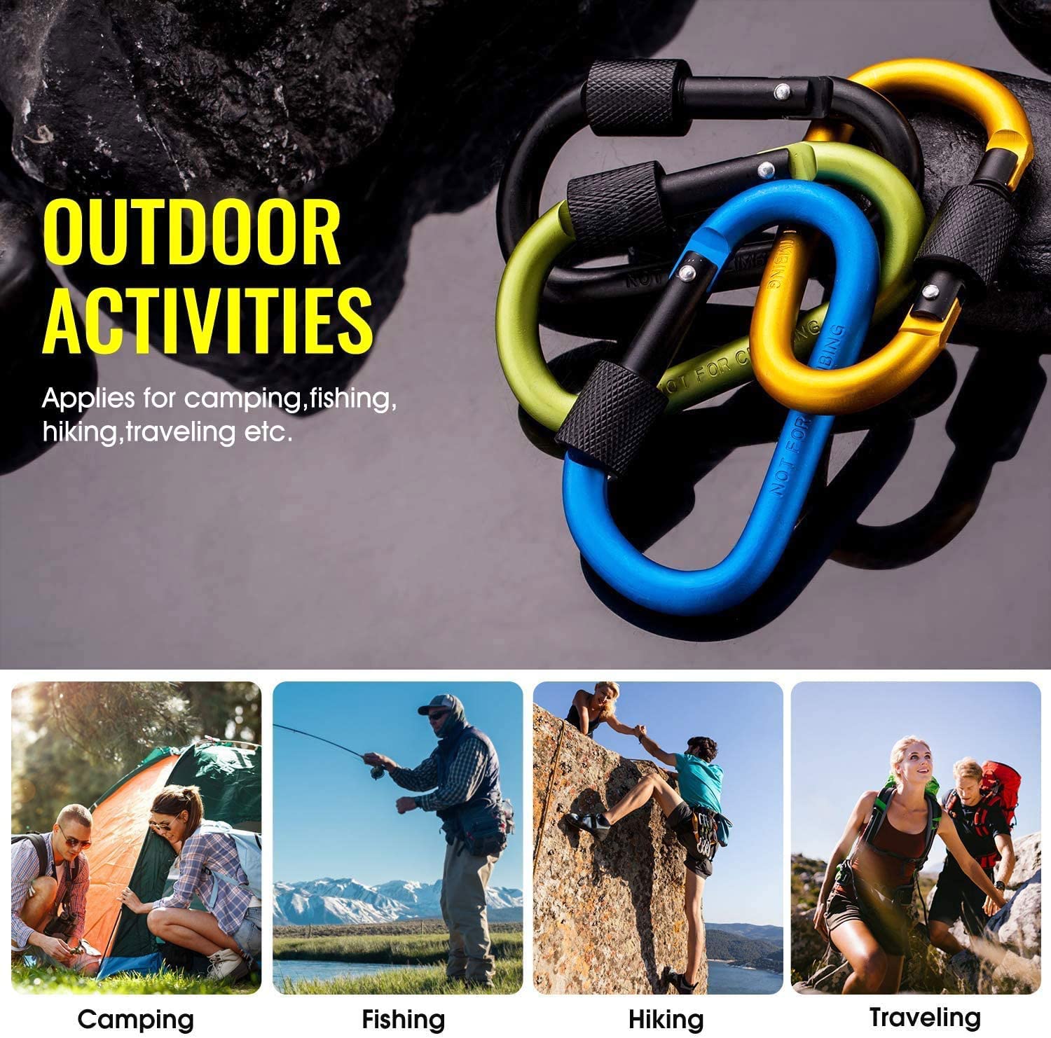 Carago Carabiner Clips With Screw Gate, 10 Pack Carabiners Hiking Clips With 7.5Mm Diameter Aluminum Rod (10 Colors)