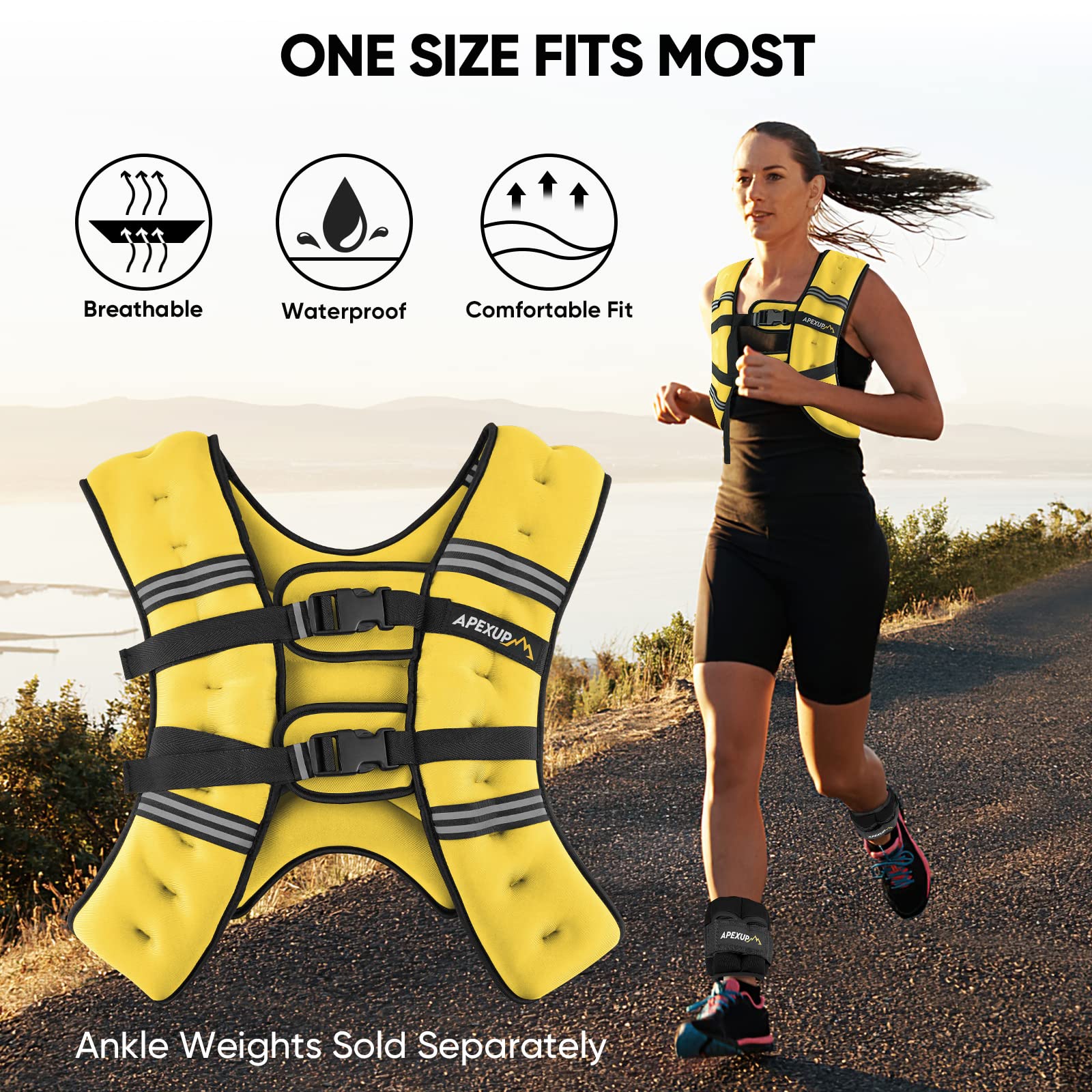 APEXUP 20lbs Weighted Vest Men Women, Weight Vest for Women Workout Equipment for Strength Training Running (Yellow)