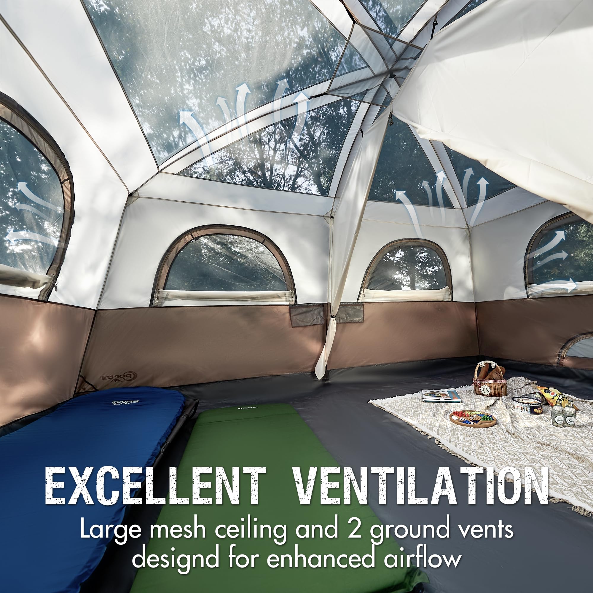 Portal 8 Person Tents for Camping, Easy Setup Cabin Tent with Large Porch, 2 Room, Waterproof Family Camping Tent for Outdoor Ca